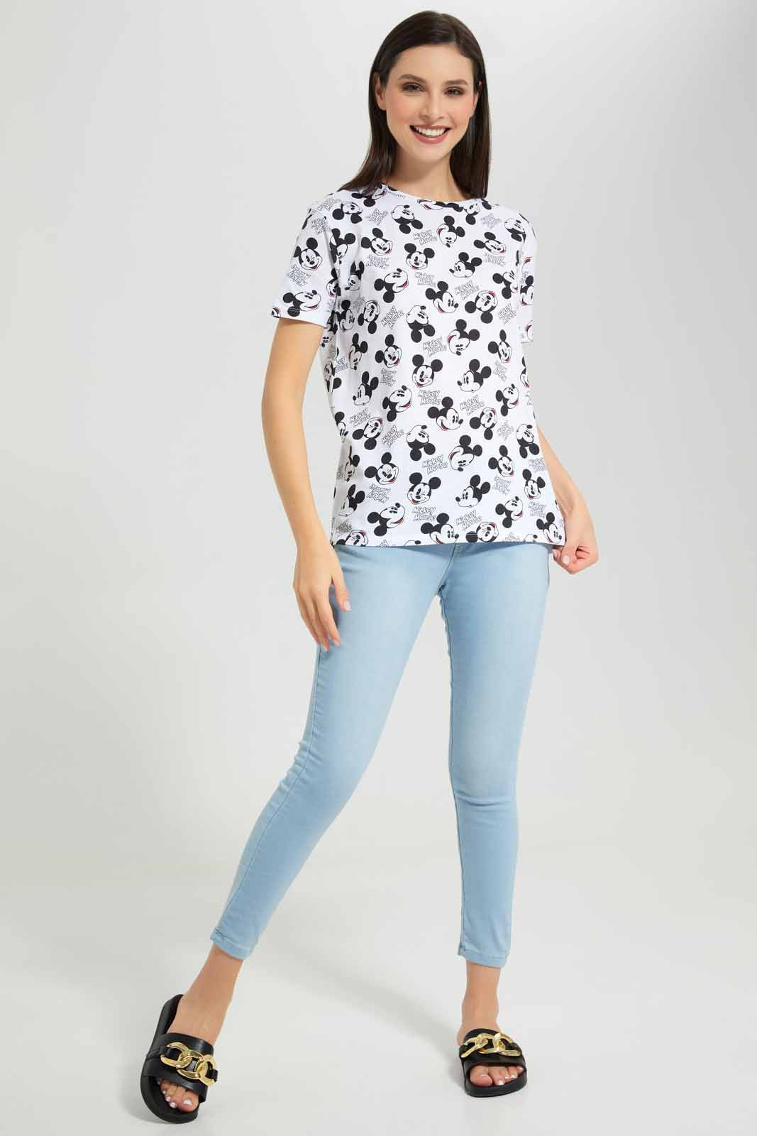 Redtag-White-Mickey-Allover-Print-T-Shirt-Category:T-Shirts,-CHR,-Colour:White,-Deals:New-In,-Filter:Women's-Clothing,-New-In-Women-APL,-Non-Sale,-Section:Women,-W22A,-Women-T-Shirts-Women's-