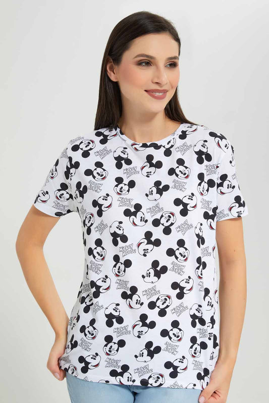 Redtag-White-Mickey-Allover-Print-T-Shirt-Category:T-Shirts,-CHR,-Colour:White,-Deals:New-In,-Filter:Women's-Clothing,-New-In-Women-APL,-Non-Sale,-Section:Women,-W22A,-Women-T-Shirts-Women's-