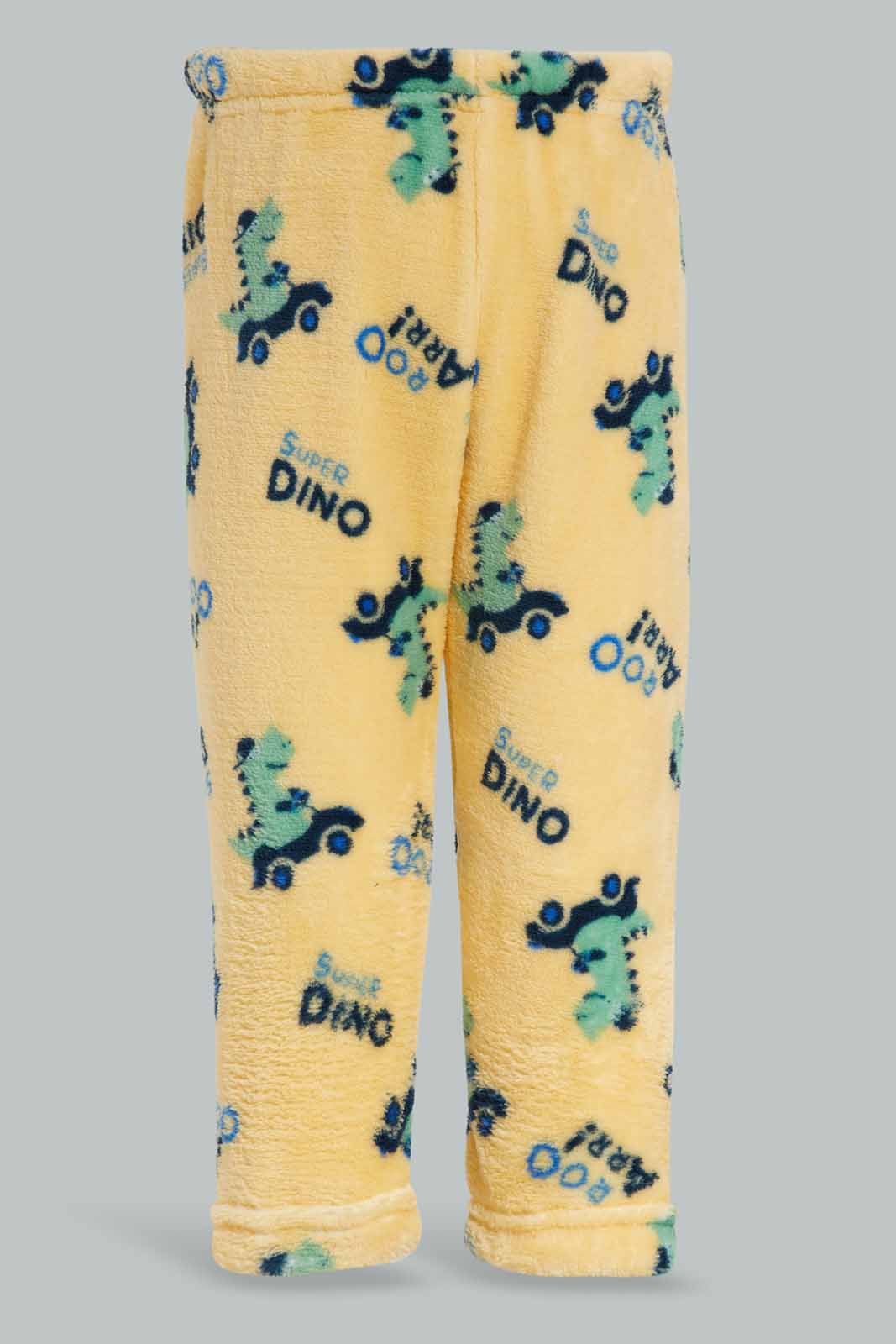 Redtag-ECRU-Dino-Fleece-top-And-Muutard-AOP-Bottom-2-Pack-PJ-Set-Category:Pyjama-Sets,-Colour:Ecru,-Deals:New-In,-Filter:Infant-Boys-(3-to-24-Mths),-INB-Pyjama-Sets,-New-In-INB-APL,-Non-Sale,-Section:Boys-(0-to-14Yrs),-W22B-Infant-Boys-3 to 24 Months