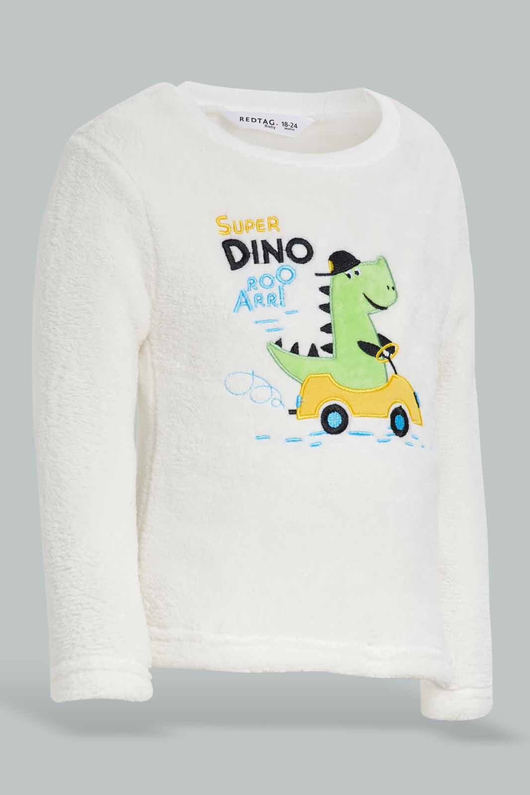Redtag-ECRU-Dino-Fleece-top-And-Muutard-AOP-Bottom-2-Pack-PJ-Set-Category:Pyjama-Sets,-Colour:Ecru,-Deals:New-In,-Filter:Infant-Boys-(3-to-24-Mths),-INB-Pyjama-Sets,-New-In-INB-APL,-Non-Sale,-Section:Boys-(0-to-14Yrs),-W22B-Infant-Boys-3 to 24 Months