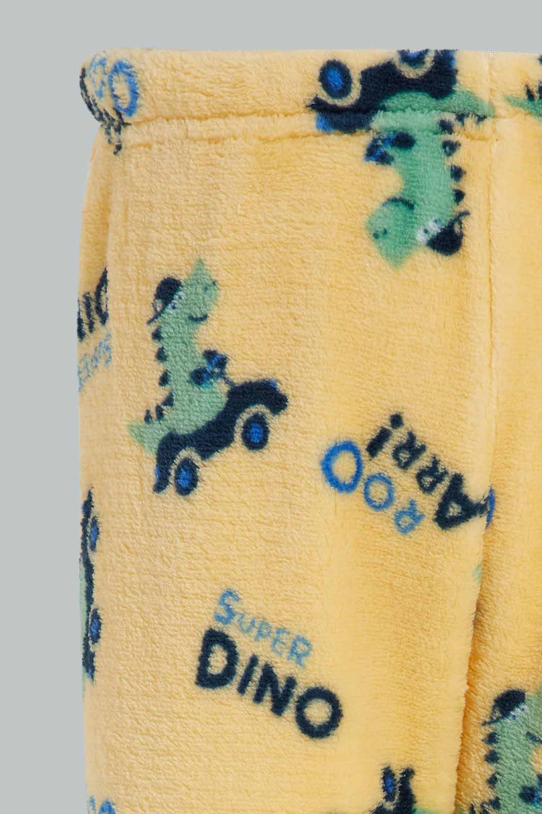 Redtag-ECRU-Dino-Fleece-top-And-Muutard-AOP-Bottom-2-Pack-PJ-Set-Category:Pyjama-Sets,-Colour:Ecru,-Deals:New-In,-Filter:Infant-Boys-(3-to-24-Mths),-INB-Pyjama-Sets,-New-In-INB-APL,-Non-Sale,-Section:Boys-(0-to-14Yrs),-W22B-Infant-Boys-3 to 24 Months