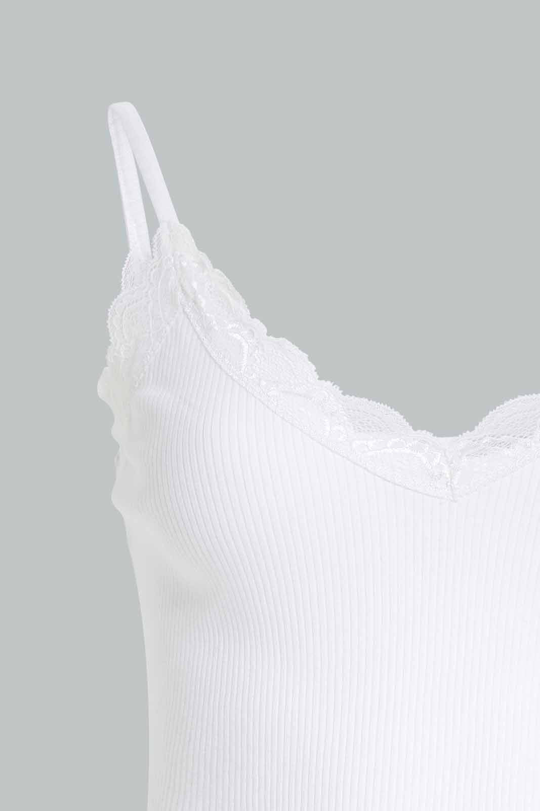 Redtag-White-Strappy-Rib-Vest-With-Lace-Category:Vests,-Colour:White,-Deals:New-In,-Filter:Women's-Clothing,-New-In-Women-APL,-Non-Sale,-Section:Women,-W22A,-Women-Vests-Women's-