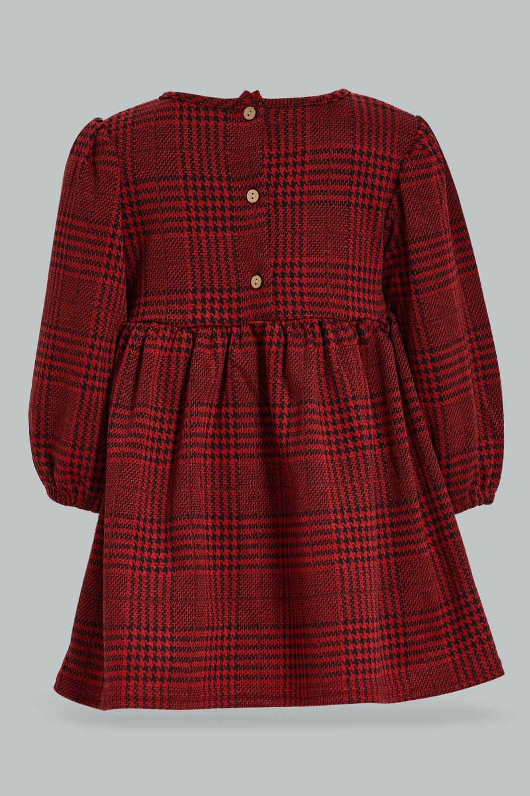Redtag-Burgandy-Checks-Puff-Sleeves-Dress-Category:Dresses,-Colour:Burgundy,-Deals:New-In,-Filter:Infant-Girls-(3-to-24-Mths),-ING-Dresses,-New-In-ING-APL,-Non-Sale,-Section:Girls-(0-to-14Yrs),-VLM,-W22B-Infant-Girls-3 to 24 Months