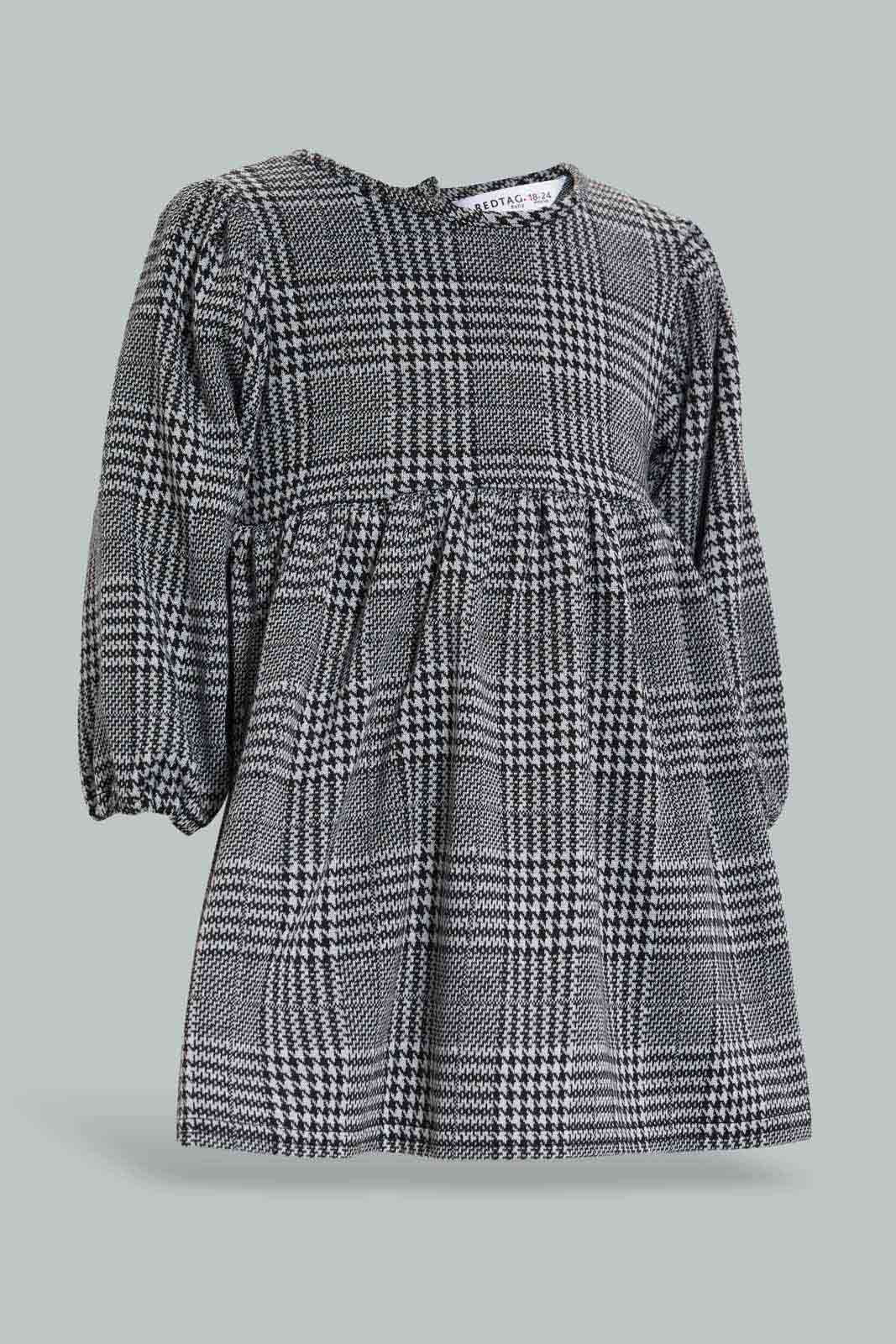 Redtag-Black-Checks-Puff-Sleeves-Dress-Category:Dresses,-Colour:Black,-Deals:New-In,-Filter:Infant-Girls-(3-to-24-Mths),-ING-Dresses,-New-In-ING-APL,-Non-Sale,-Section:Girls-(0-to-14Yrs),-VLM,-W22B-Infant-Girls-3 to 24 Months