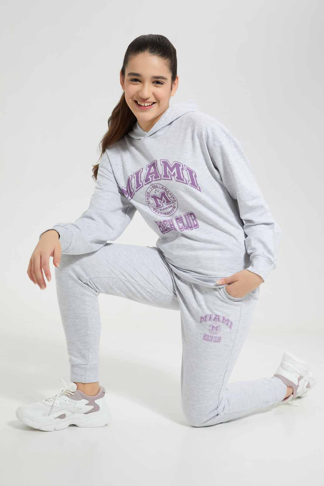 Redtag-Grey-Melange-Track-Pants-With-Print-Category:Joggers,-Colour:Grey,-Deals:New-In,-Filter:Senior-Girls-(8-to-14-Yrs),-GSR-Joggers,-New-In-GSR-APL,-Non-Sale,-Section:Girls-(0-to-14Yrs),-W22A-Senior-Girls-9 to 14 Years