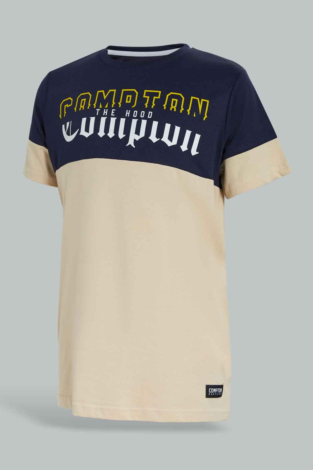 Redtag-Beige-Compton-Call-Tee-BSR-T-Shirts,-Category:T-Shirts,-Colour:Beige,-Deals:New-In,-Dept:Boys,-Filter:Senior-Boys-(8-to-14-Yrs),-New-In-BSR-APL,-Non-Sale,-Section:Boys-(0-to-14Yrs),-W22B-Senior-Boys-9 to 14 Years