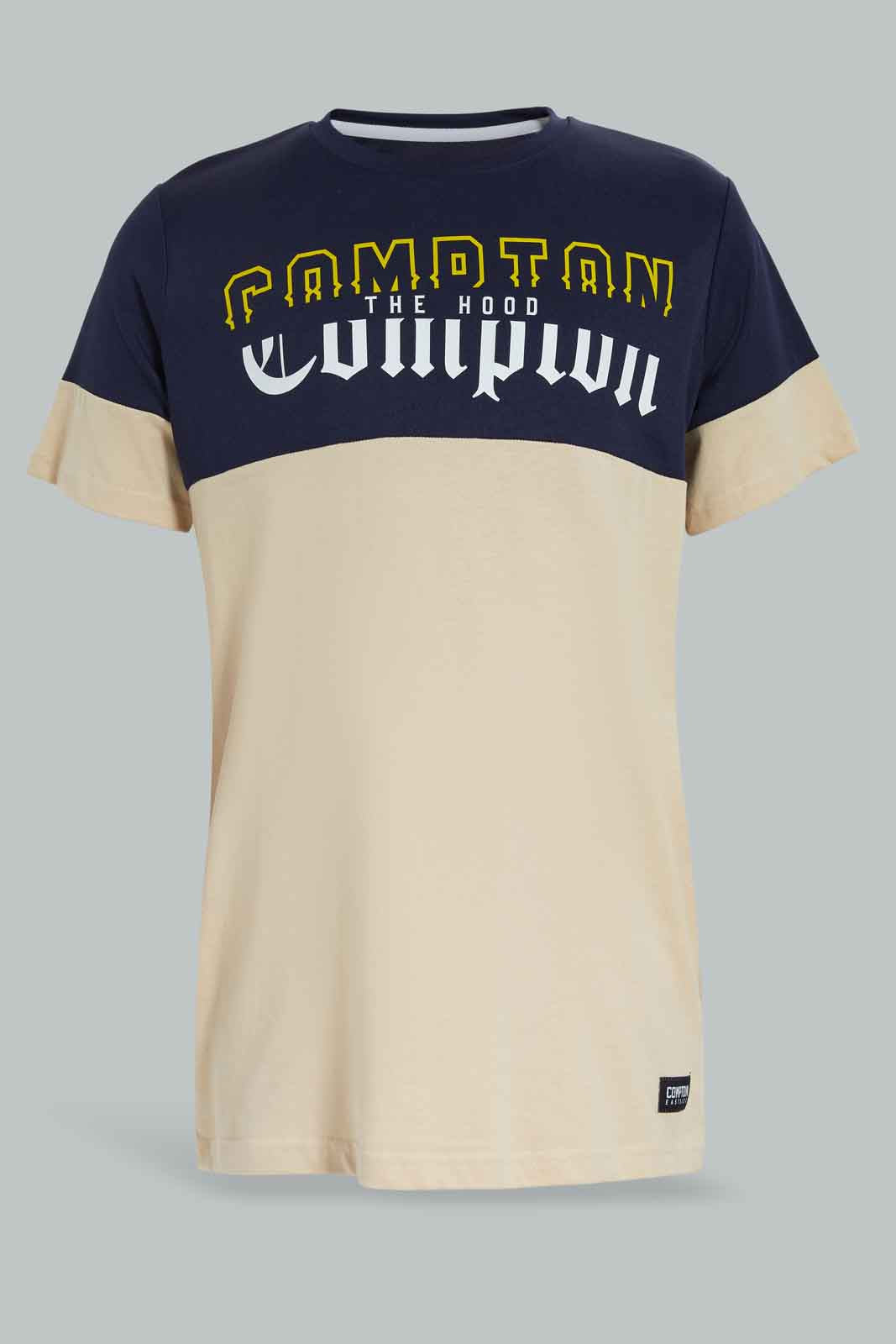 Redtag-Beige-Compton-Call-Tee-BSR-T-Shirts,-Category:T-Shirts,-Colour:Beige,-Deals:New-In,-Dept:Boys,-Filter:Senior-Boys-(8-to-14-Yrs),-New-In-BSR-APL,-Non-Sale,-Section:Boys-(0-to-14Yrs),-W22B-Senior-Boys-9 to 14 Years