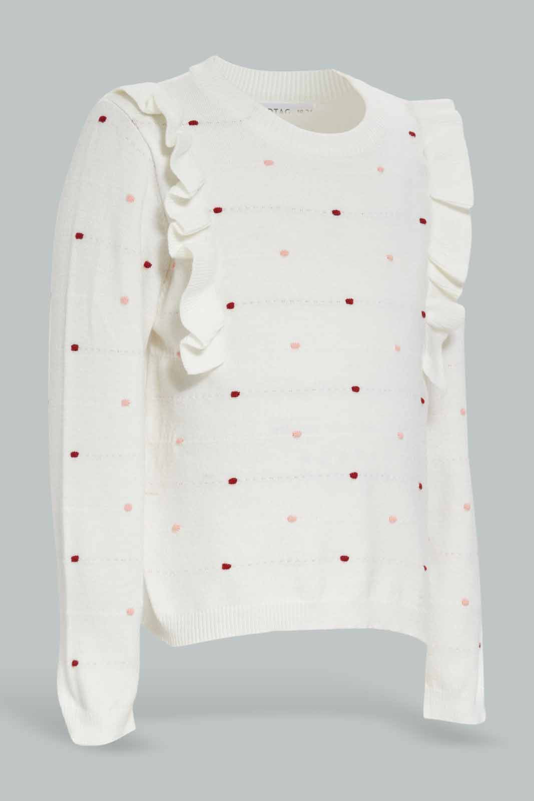 Redtag-Beige-Front-Frill-Pullover-Category:Pullovers,-Colour:Beige,-Deals:New-In,-Filter:Infant-Girls-(3-to-24-Mths),-ING-Pullovers,-New-In-ING-APL,-Non-Sale,-Section:Girls-(0-to-14Yrs),-W22A-Infant-Girls-3 to 24 Months