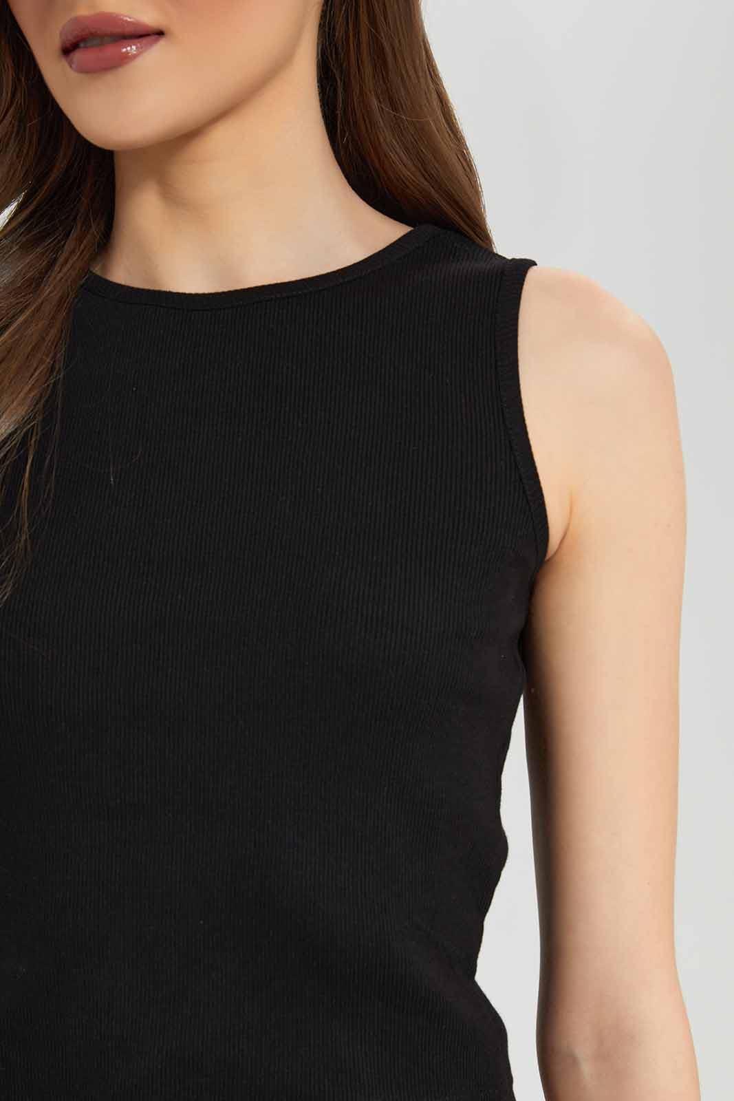 Redtag-Black-Rib-Top-Category:T-Shirts,-Colour:Black,-Deals:New-In,-Dept:Ladieswear,-Filter:Women's-Clothing,-LDC,-LDC-T-Shirts,-New-In-LDC-APL,-Non-Sale,-Section:Women,-W22B-Women's-