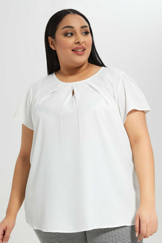 Redtag-Ivory-Pleated-Neck-Detail-Blouse-Category:Blouses,-Colour:Ivory,-Deals:New-In,-Filter:Plus-Size,-LDP-Blouses,-New-In-LDP-APL,-Non-Sale,-Section:Women,-W22B-Women's-