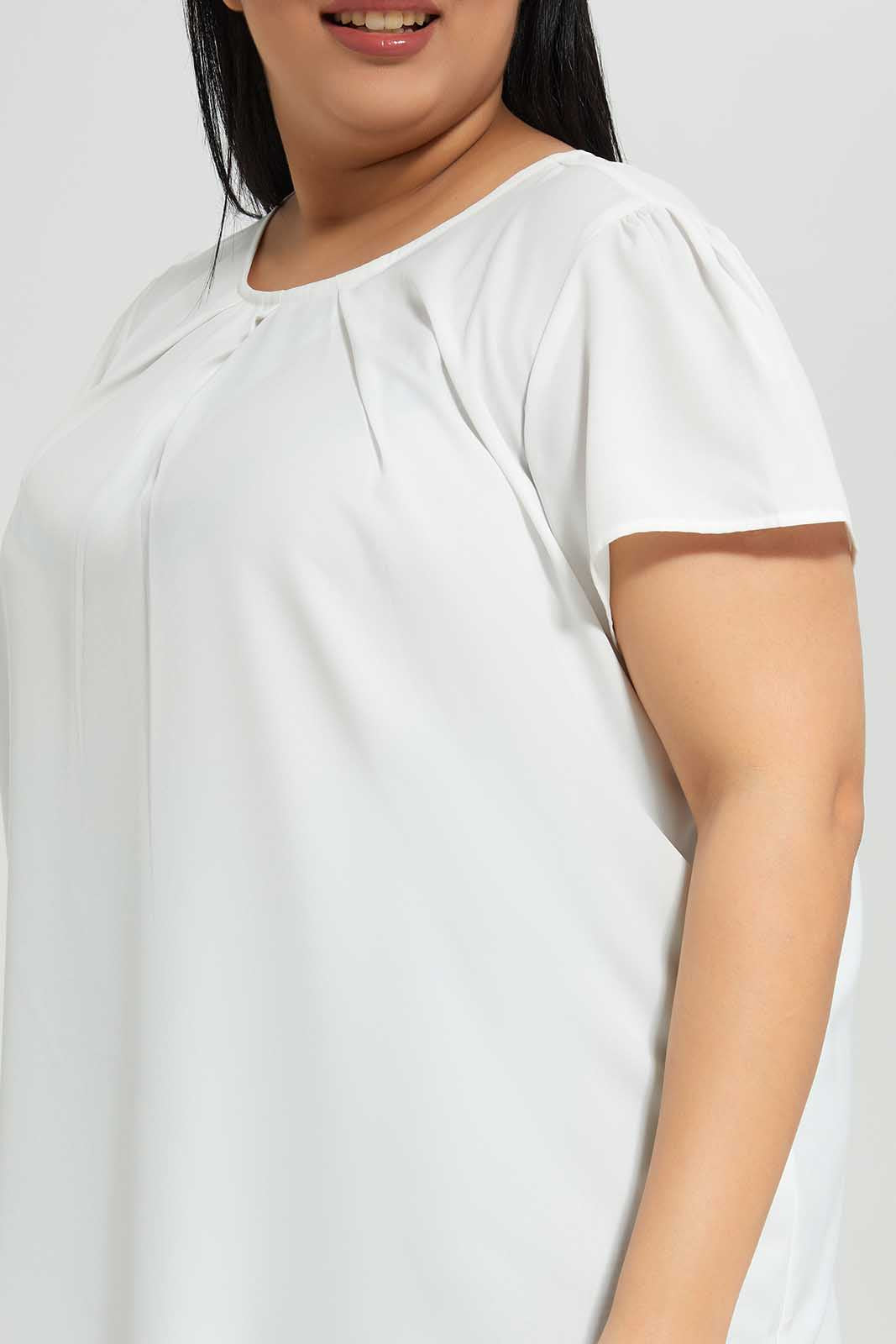 Redtag-Ivory-Pleated-Neck-Detail-Blouse-Category:Blouses,-Colour:Ivory,-Deals:New-In,-Filter:Plus-Size,-LDP-Blouses,-New-In-LDP-APL,-Non-Sale,-Section:Women,-W22B-Women's-