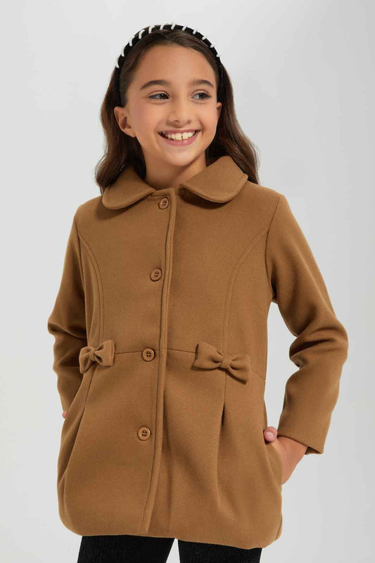 Redtag-Brown-Long-Melton-Jacket-Category:Jackets,-Colour:Brown,-Deals:New-In,-EHW,-Filter:Girls-(2-to-8-Yrs),-GIR-Jackets,-New-In-GIR-APL,-Non-Sale,-Section:Girls-(0-to-14Yrs),-W22B-Girls-2 to 8 Years