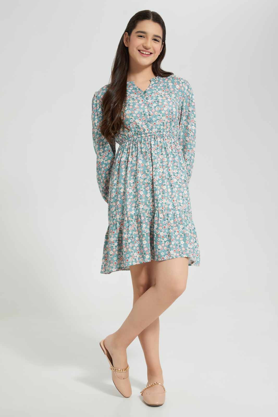 Redtag-Assorted-Mint-Floral-Ditsy-Print-Dress-Category:Dresses,-Colour:Assorted,-Deals:New-In,-Filter:Senior-Girls-(8-to-14-Yrs),-GSR-Dresses,-New-In-GSR-APL,-Non-Sale,-Section:Girls-(0-to-14Yrs),-W22A-Senior-Girls-9 to 14 Years