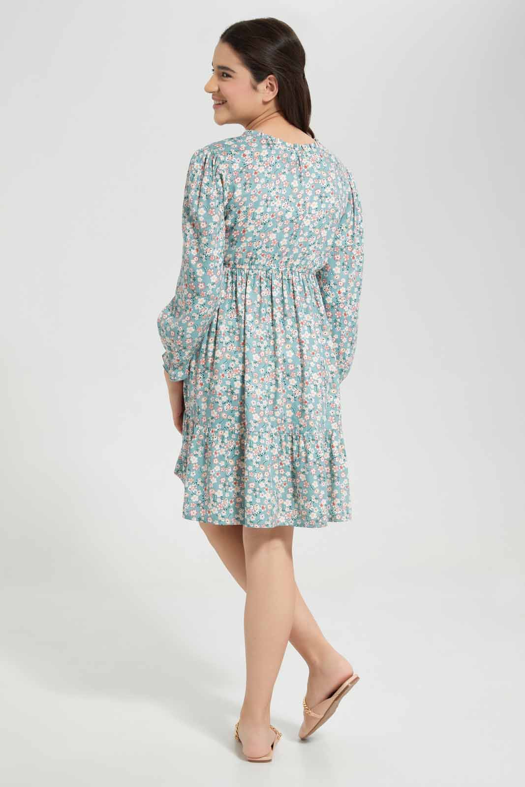 Redtag-Assorted-Mint-Floral-Ditsy-Print-Dress-Category:Dresses,-Colour:Assorted,-Deals:New-In,-Filter:Senior-Girls-(8-to-14-Yrs),-GSR-Dresses,-New-In-GSR-APL,-Non-Sale,-Section:Girls-(0-to-14Yrs),-W22A-Senior-Girls-9 to 14 Years