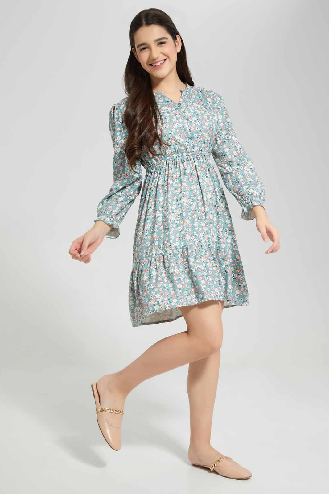 Redtag-Assorted-Mint-Floral-Ditsy-Print-Dress-Category:Dresses,-Colour:Assorted,-Deals:New-In,-Filter:Senior-Girls-(8-to-14-Yrs),-GSR-Dresses,-New-In-GSR-APL,-Non-Sale,-Section:Girls-(0-to-14Yrs),-W22A-Senior-Girls-9 to 14 Years