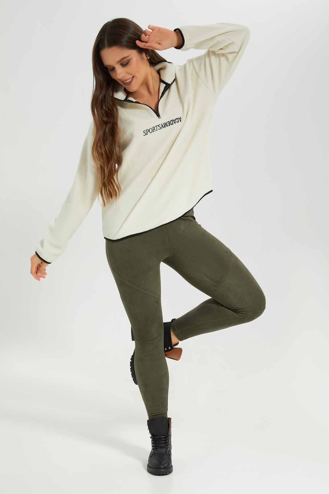 Women Ivory Long Sleeve Sweatshirt