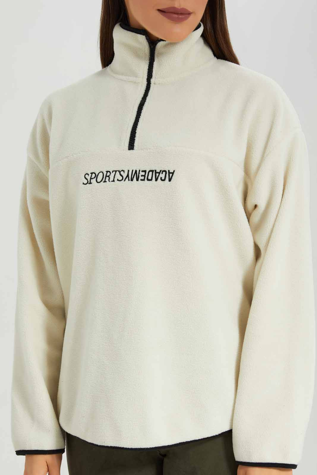 Women Ivory Long Sleeve Sweatshirt