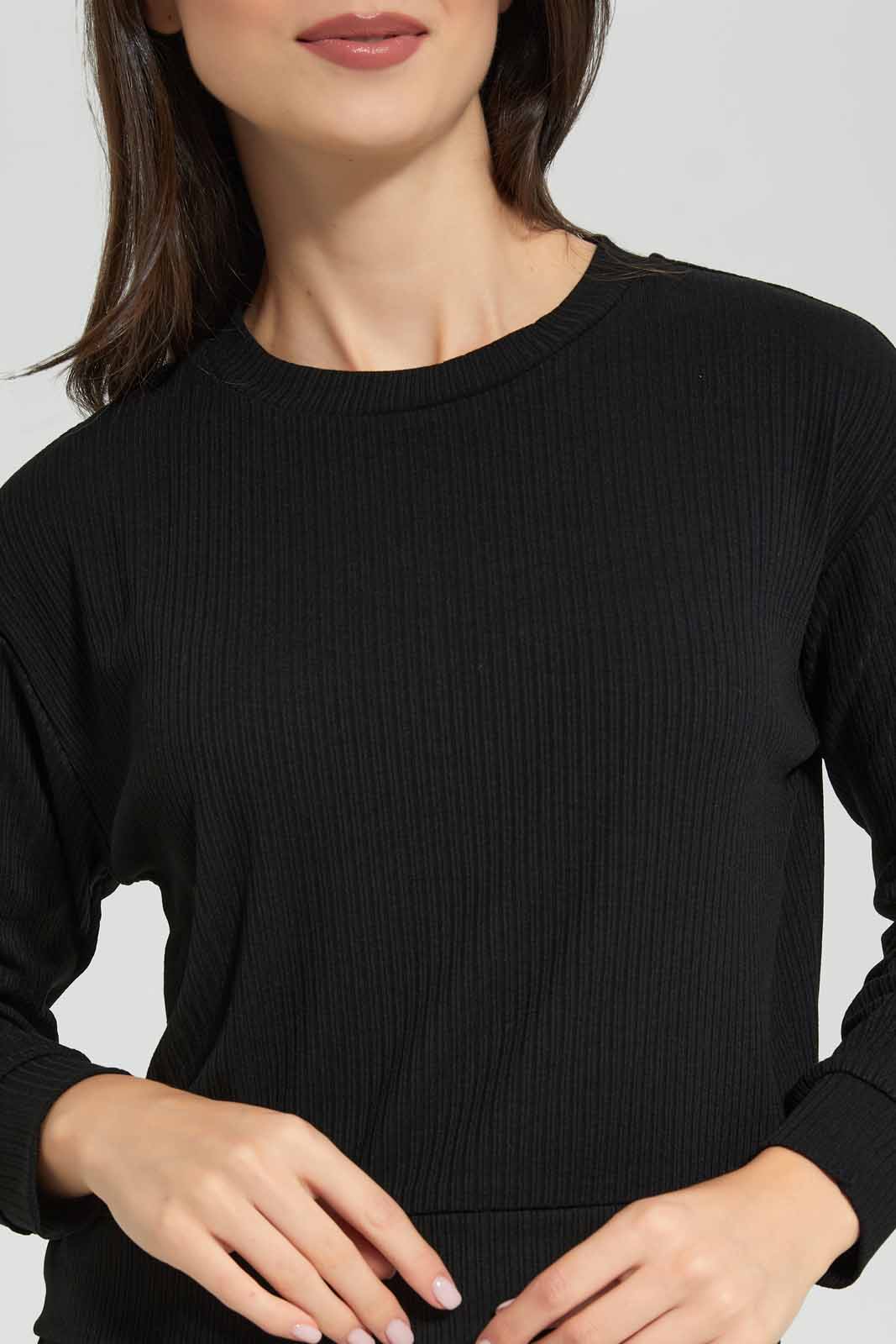 Redtag-Black-Ribbed-Lounge-Sweatshirt-Category:Sweatshirts,-Colour:Black,-Deals:New-In,-Filter:Women's-Clothing,-New-In-Women-APL,-Non-Sale,-Section:Women,-W22A,-Women-Sweatshirts-Women's-
