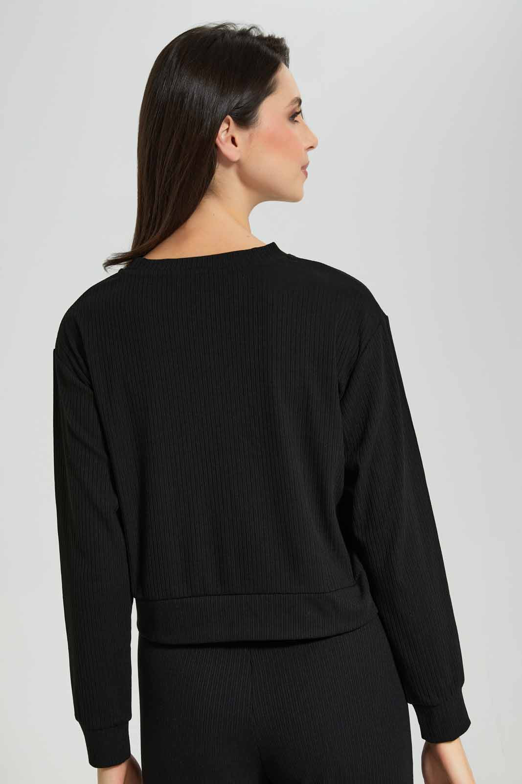 Redtag-Black-Ribbed-Lounge-Sweatshirt-Category:Sweatshirts,-Colour:Black,-Deals:New-In,-Filter:Women's-Clothing,-New-In-Women-APL,-Non-Sale,-Section:Women,-W22A,-Women-Sweatshirts-Women's-