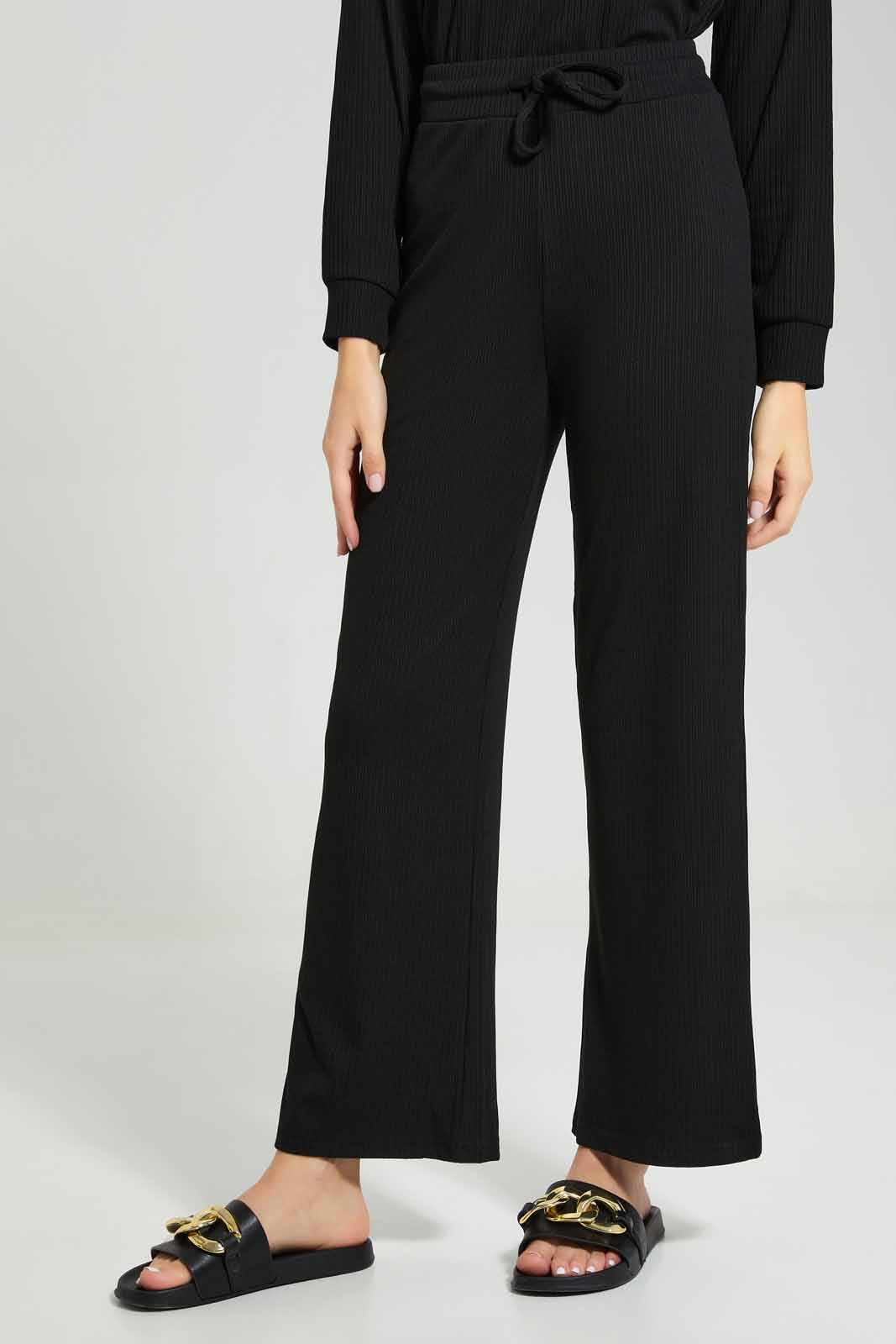 Redtag-Black-Ribbed-Wideleg-Lounge-Pants-Category:Joggers,-Colour:Black,-Deals:New-In,-Filter:Women's-Clothing,-New-In-Women-APL,-Non-Sale,-Section:Women,-W22A,-Women-Joggers-Women's-