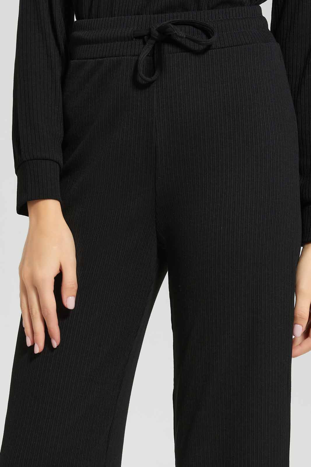 Redtag-Black-Ribbed-Wideleg-Lounge-Pants-Category:Joggers,-Colour:Black,-Deals:New-In,-Filter:Women's-Clothing,-New-In-Women-APL,-Non-Sale,-Section:Women,-W22A,-Women-Joggers-Women's-