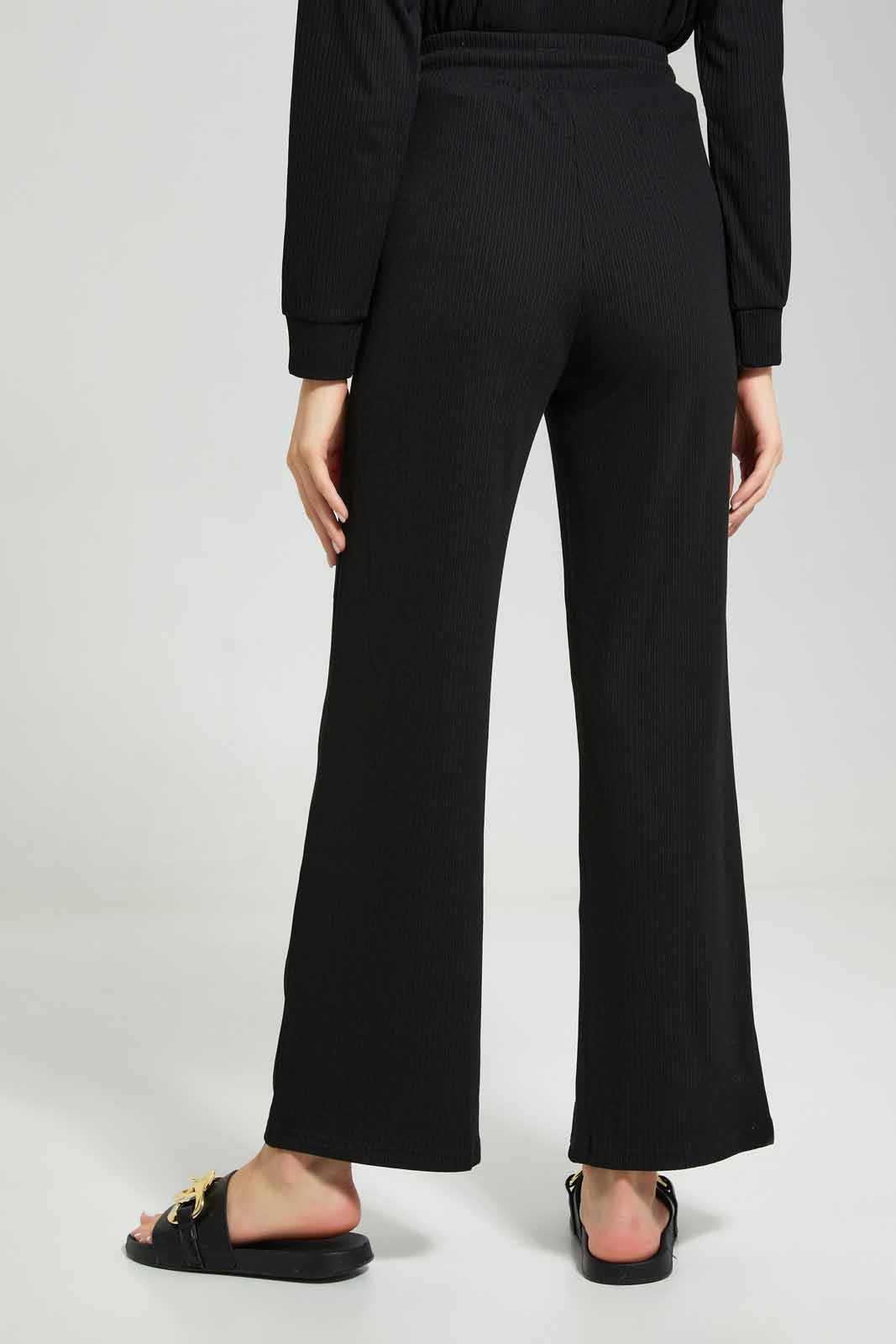 Redtag-Black-Ribbed-Wideleg-Lounge-Pants-Category:Joggers,-Colour:Black,-Deals:New-In,-Filter:Women's-Clothing,-New-In-Women-APL,-Non-Sale,-Section:Women,-W22A,-Women-Joggers-Women's-