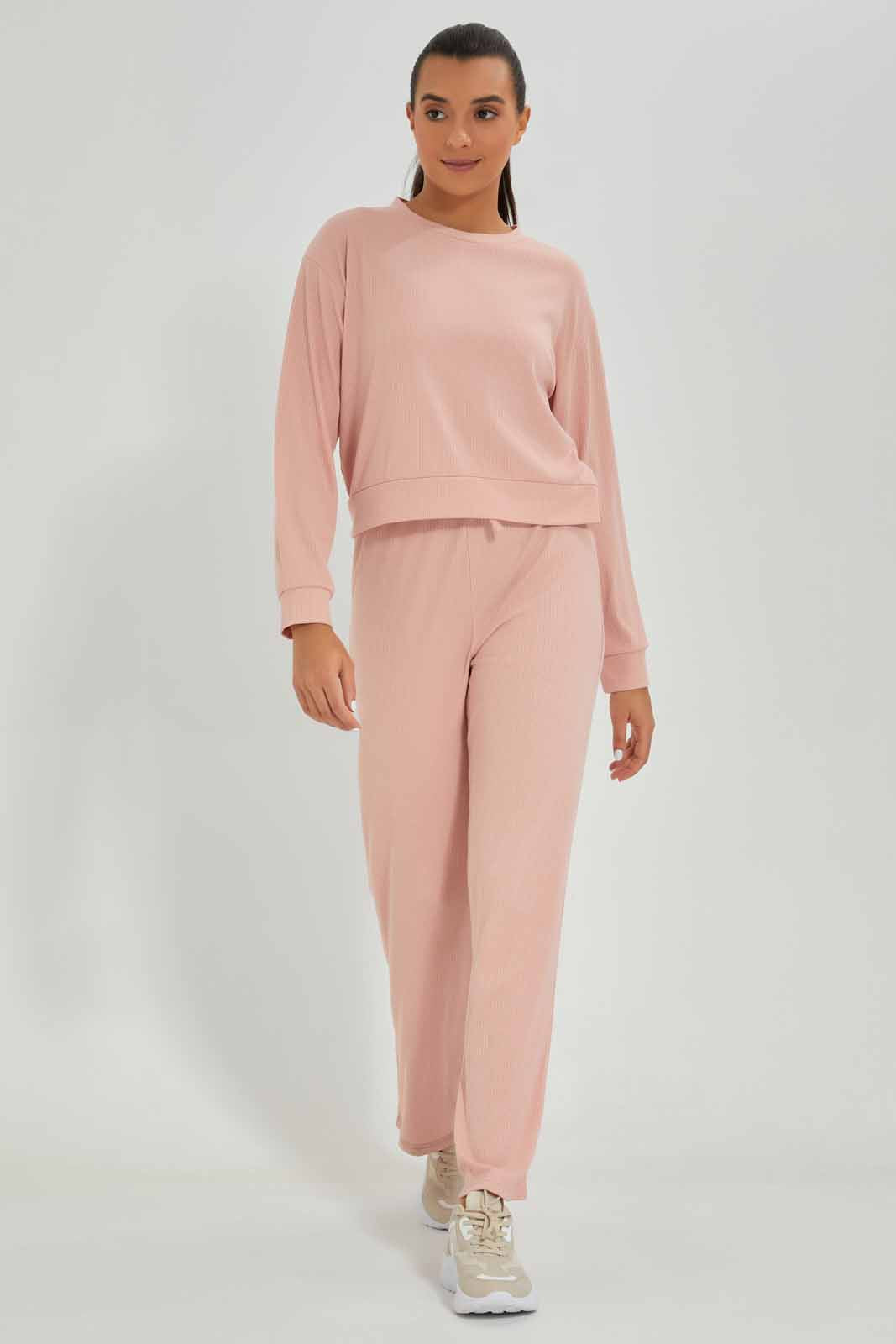Redtag-Blush-Ribbed-Lounge-Sweatshirt-Category:Sweatshirts,-Colour:Apricot,-Deals:New-In,-Filter:Women's-Clothing,-New-In-Women-APL,-Non-Sale,-Section:Women,-W22A,-Women-Sweatshirts-Women's-