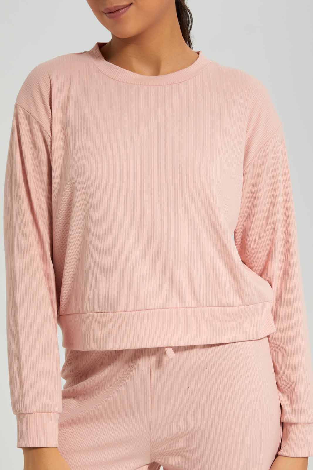 Redtag-Blush-Ribbed-Lounge-Sweatshirt-Category:Sweatshirts,-Colour:Apricot,-Deals:New-In,-Filter:Women's-Clothing,-New-In-Women-APL,-Non-Sale,-Section:Women,-W22A,-Women-Sweatshirts-Women's-