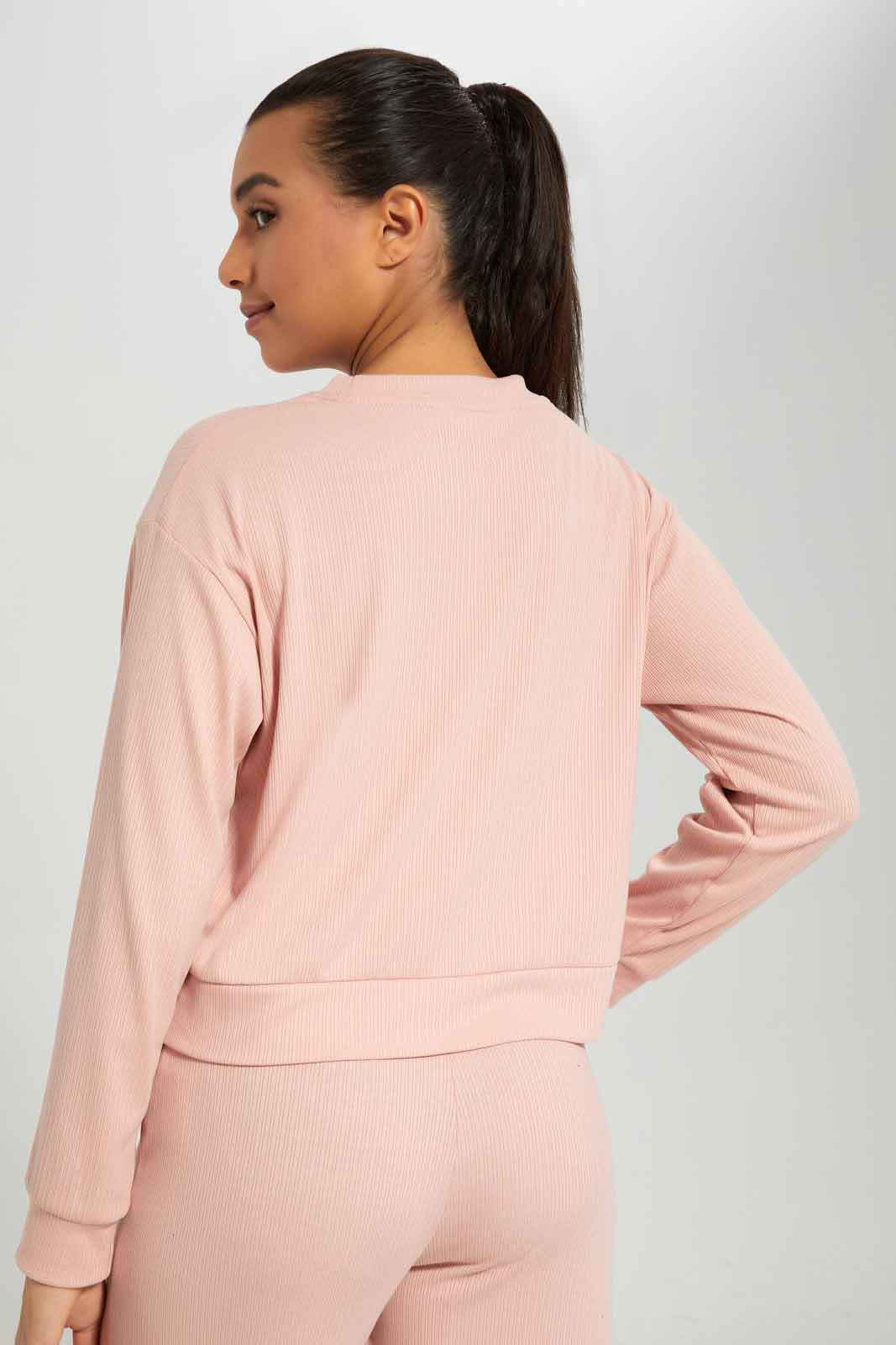 Redtag-Blush-Ribbed-Lounge-Sweatshirt-Category:Sweatshirts,-Colour:Apricot,-Deals:New-In,-Filter:Women's-Clothing,-New-In-Women-APL,-Non-Sale,-Section:Women,-W22A,-Women-Sweatshirts-Women's-