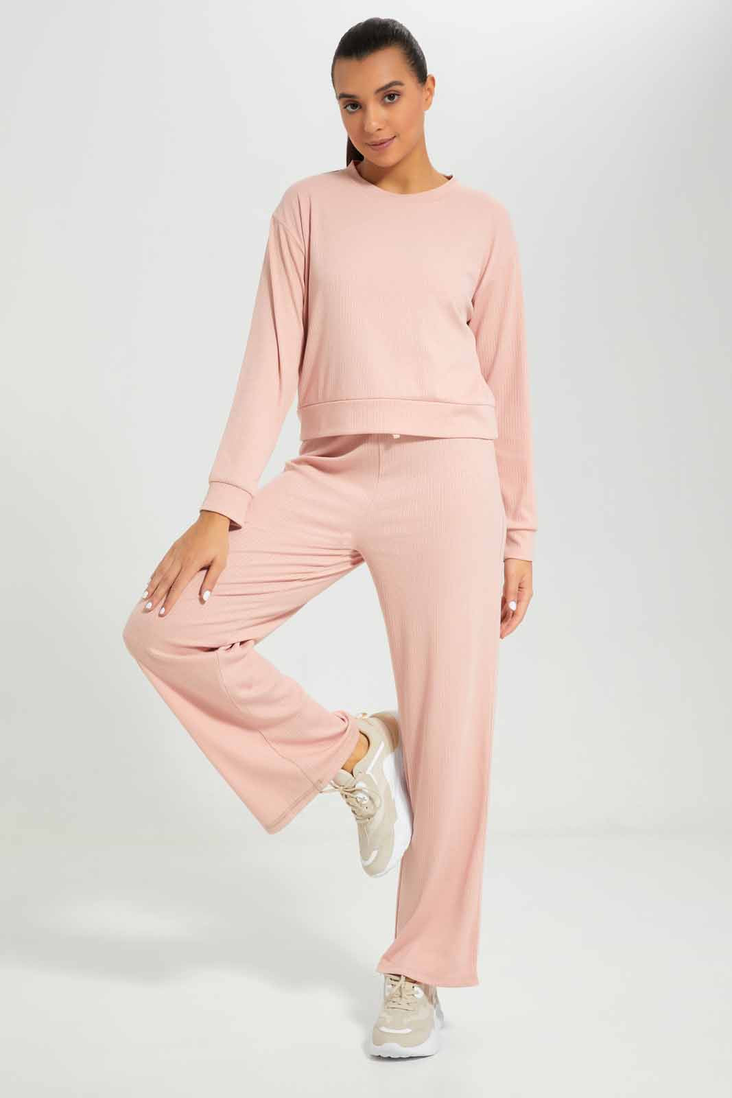 Redtag-Blush-Ribbed-Wideleg-Lounge-Pants-Category:Joggers,-Colour:Apricot,-Deals:New-In,-Filter:Women's-Clothing,-New-In-Women-APL,-Non-Sale,-Section:Women,-W22A,-Women-Joggers-Women's-
