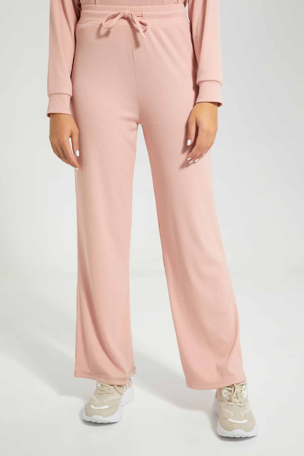 Redtag-Blush-Ribbed-Wideleg-Lounge-Pants-Category:Joggers,-Colour:Apricot,-Deals:New-In,-Filter:Women's-Clothing,-New-In-Women-APL,-Non-Sale,-Section:Women,-W22A,-Women-Joggers-Women's-