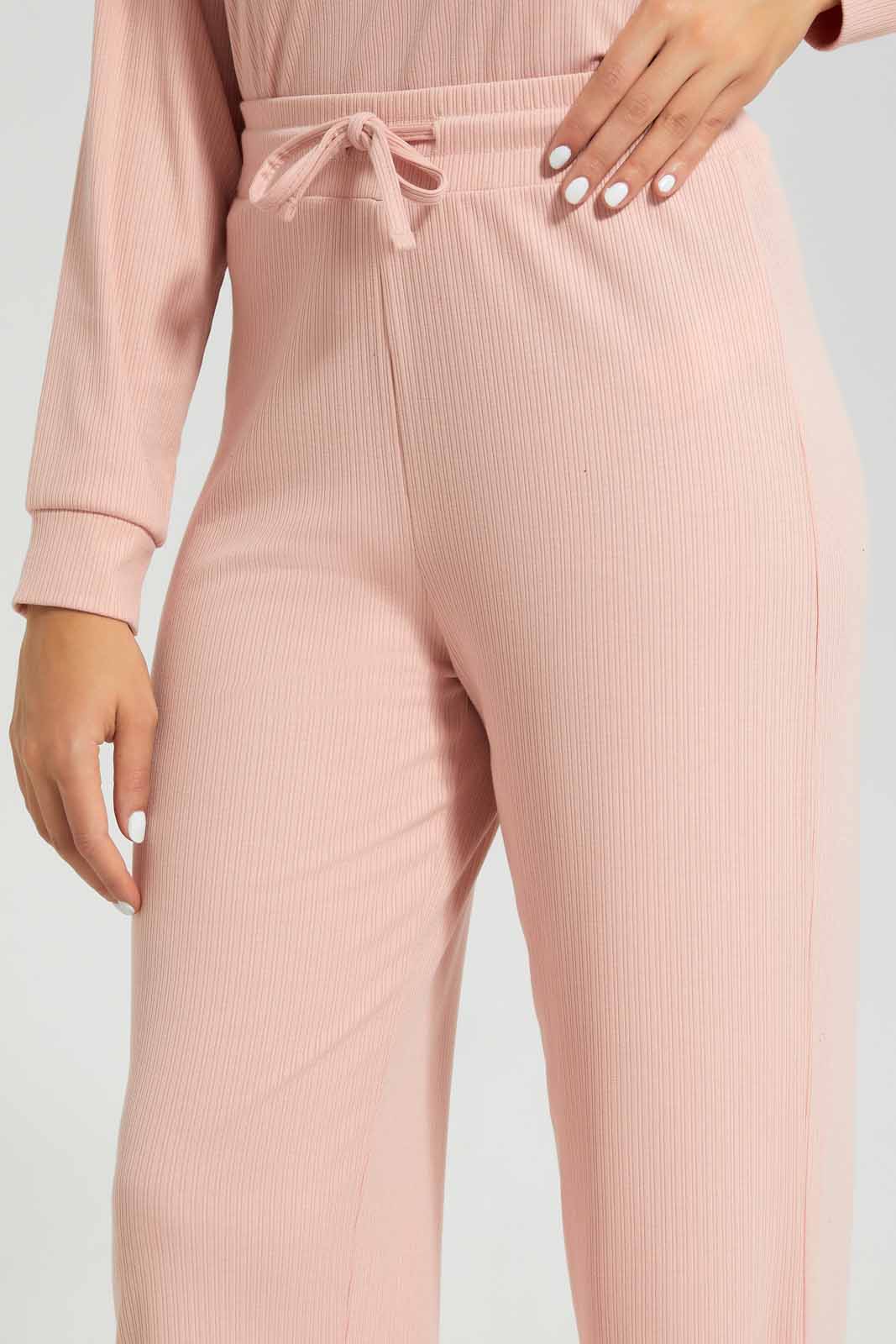 Redtag-Blush-Ribbed-Wideleg-Lounge-Pants-Category:Joggers,-Colour:Apricot,-Deals:New-In,-Filter:Women's-Clothing,-New-In-Women-APL,-Non-Sale,-Section:Women,-W22A,-Women-Joggers-Women's-