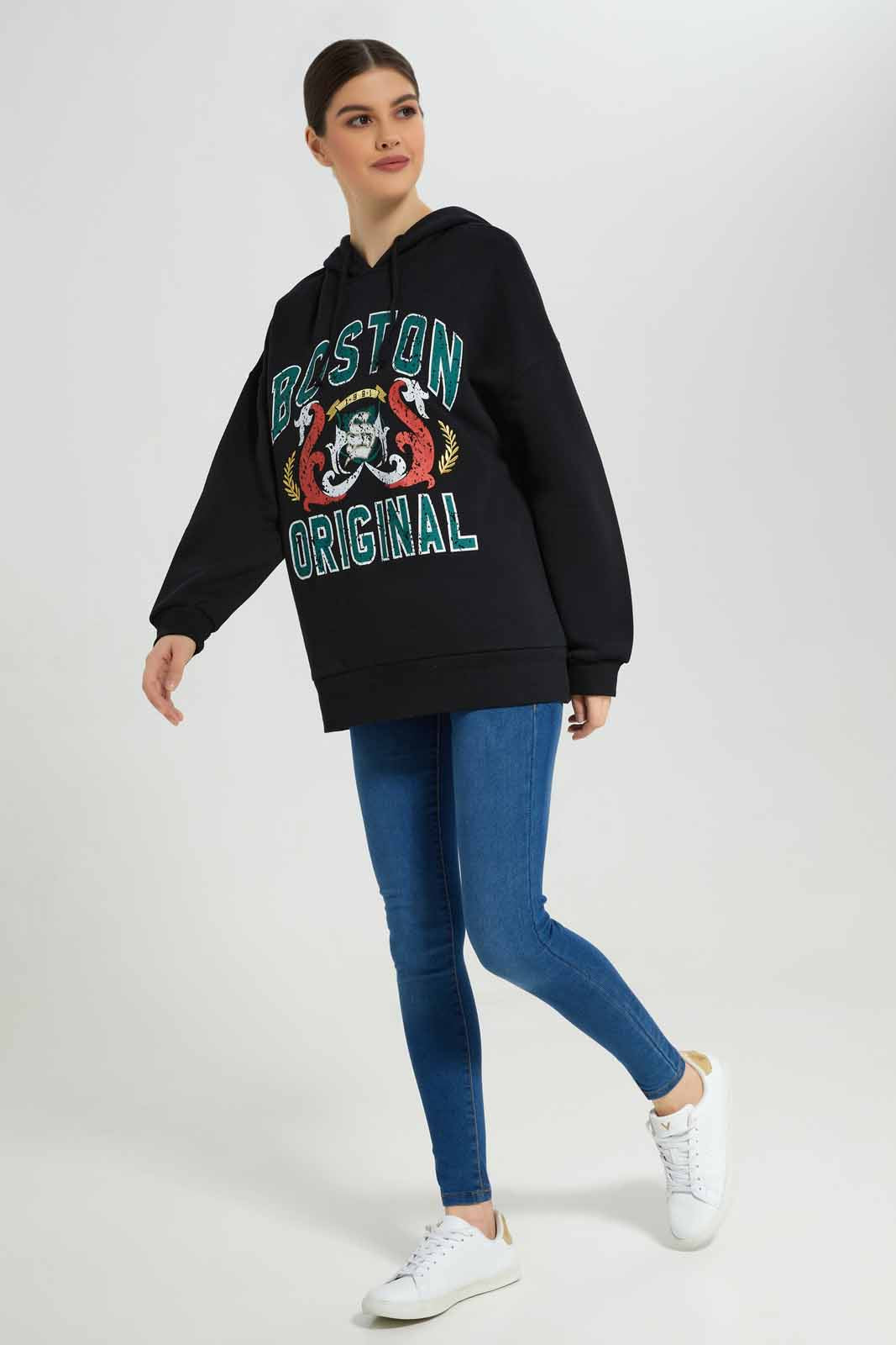 Redtag-Black-Oversized-Hoodie-Sweatshirt-With-Placement-Print-Category:Sweatshirts,-Colour:Black,-Deals:New-In,-Filter:Women's-Clothing,-New-In-Women-APL,-Non-Sale,-Section:Women,-W22B,-Women-Sweatshirts-Women's-