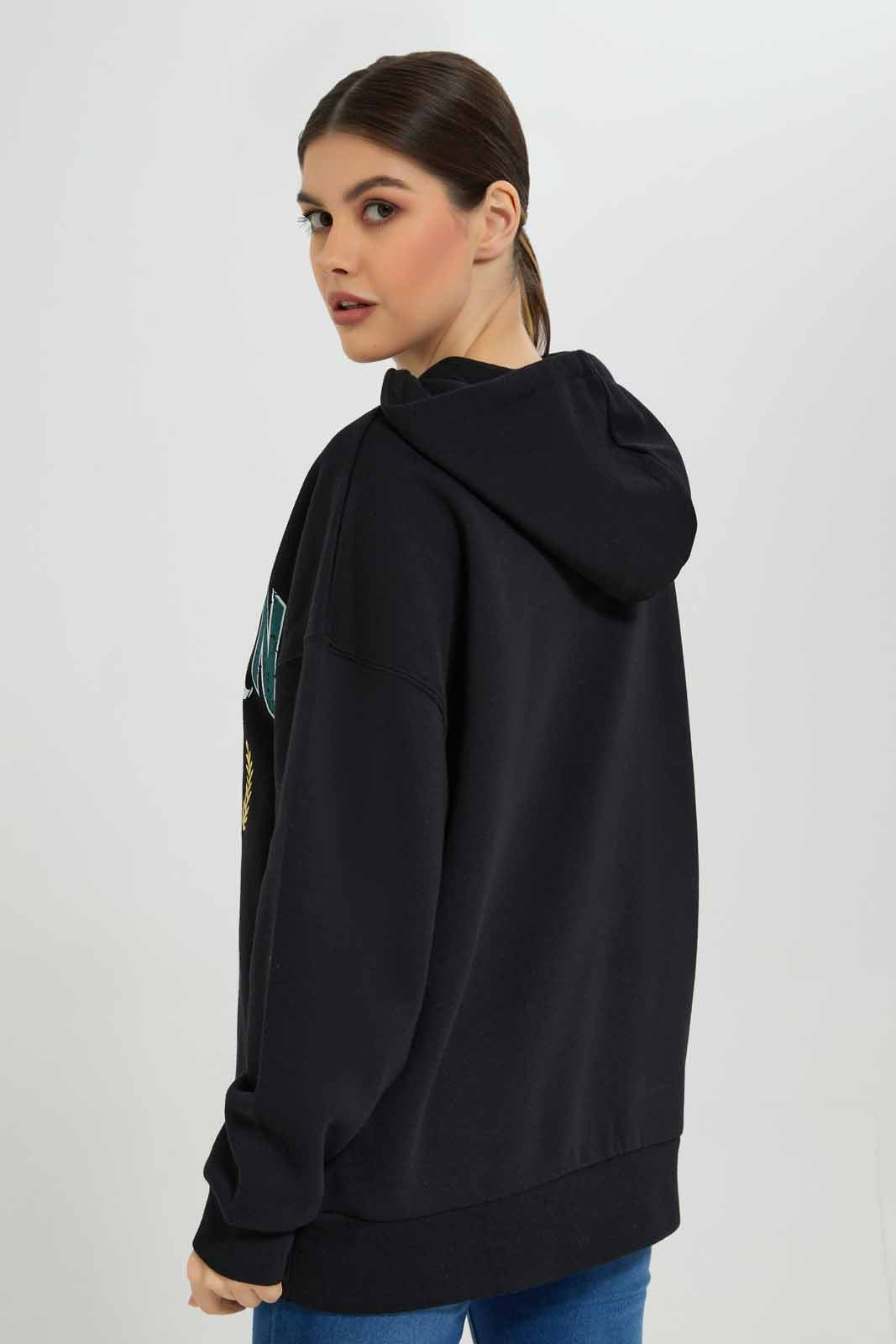 Redtag-Black-Oversized-Hoodie-Sweatshirt-With-Placement-Print-Category:Sweatshirts,-Colour:Black,-Deals:New-In,-Filter:Women's-Clothing,-New-In-Women-APL,-Non-Sale,-Section:Women,-W22B,-Women-Sweatshirts-Women's-