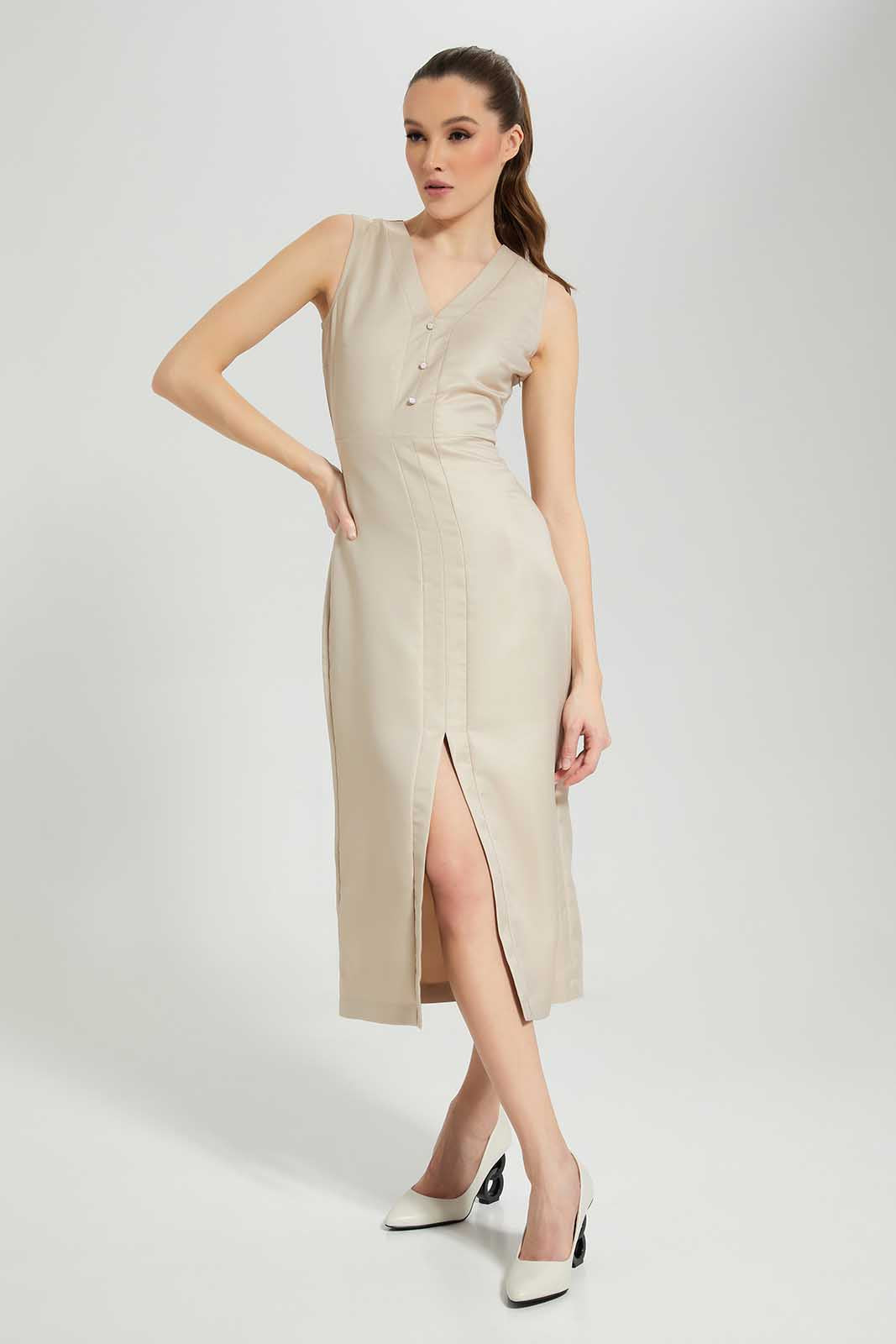 Redtag-Beige-Dress-Category:Dresses,-Colour:Beige,-Deals:New-In,-Filter:Women's-Clothing,-LDC,-LDC-Dresses,-New-In-LDC-APL,-Non-Sale,-Section:Women,-W22A-Women's-