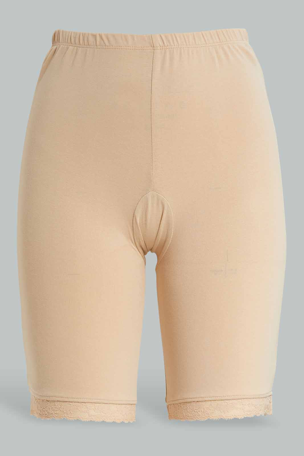 Redtag-Beige-Plain-Knit-Short-With-Lace-Category:Briefs,-Colour:Beige,-Deals:New-In,-Filter:Women's-Clothing,-New-In-Women-APL,-Non-Sale,-Section:Women,-W22B,-Women-Briefs--