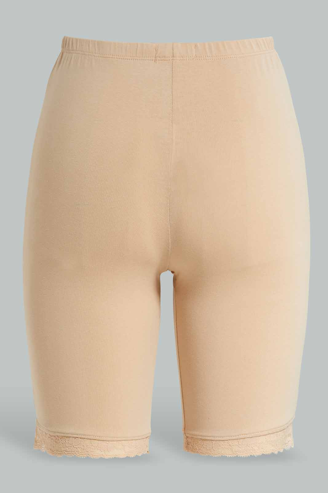 Redtag-Beige-Plain-Knit-Short-With-Lace-Category:Briefs,-Colour:Beige,-Deals:New-In,-Filter:Women's-Clothing,-New-In-Women-APL,-Non-Sale,-Section:Women,-W22B,-Women-Briefs--
