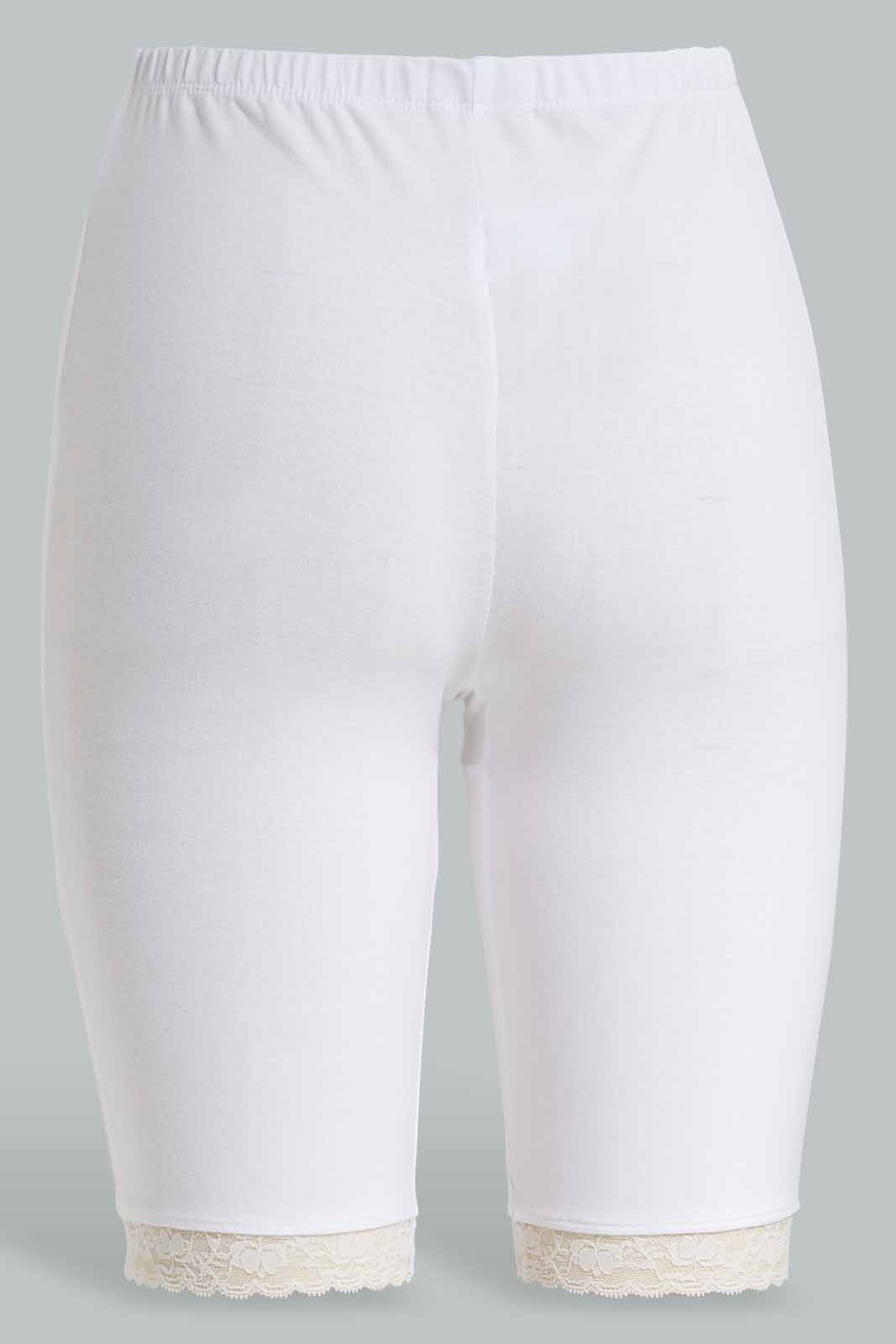 Redtag-White-Plain-Knit-Short-With-Lace-Category:Briefs,-Colour:White,-Deals:New-In,-Filter:Women's-Clothing,-New-In-Women-APL,-Non-Sale,-Section:Women,-W22B,-Women-Briefs--
