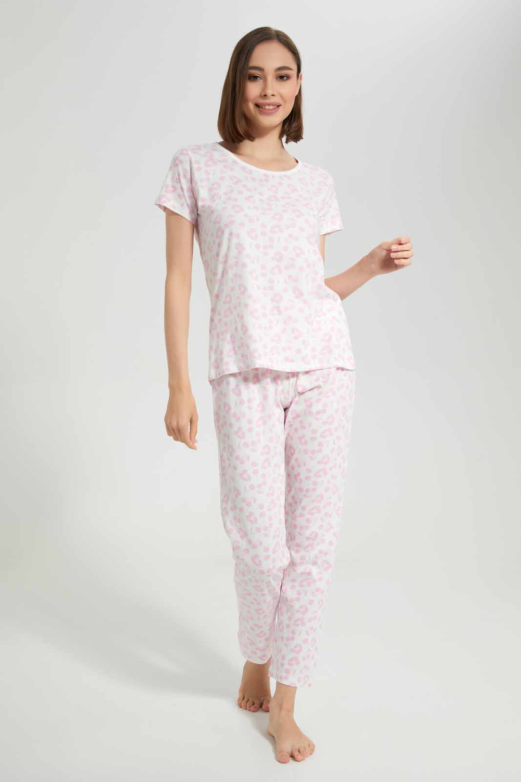 Redtag-PINK-LADIES-AOP-PJ-SET-Category:Pyjama-Sets,-Colour:Apricot,-Deals:New-In,-Filter:Women's-Clothing,-New-In-Women-APL,-Non-Sale,-Section:Women,-TBL,-W22A,-Women-Pyjama-Sets--