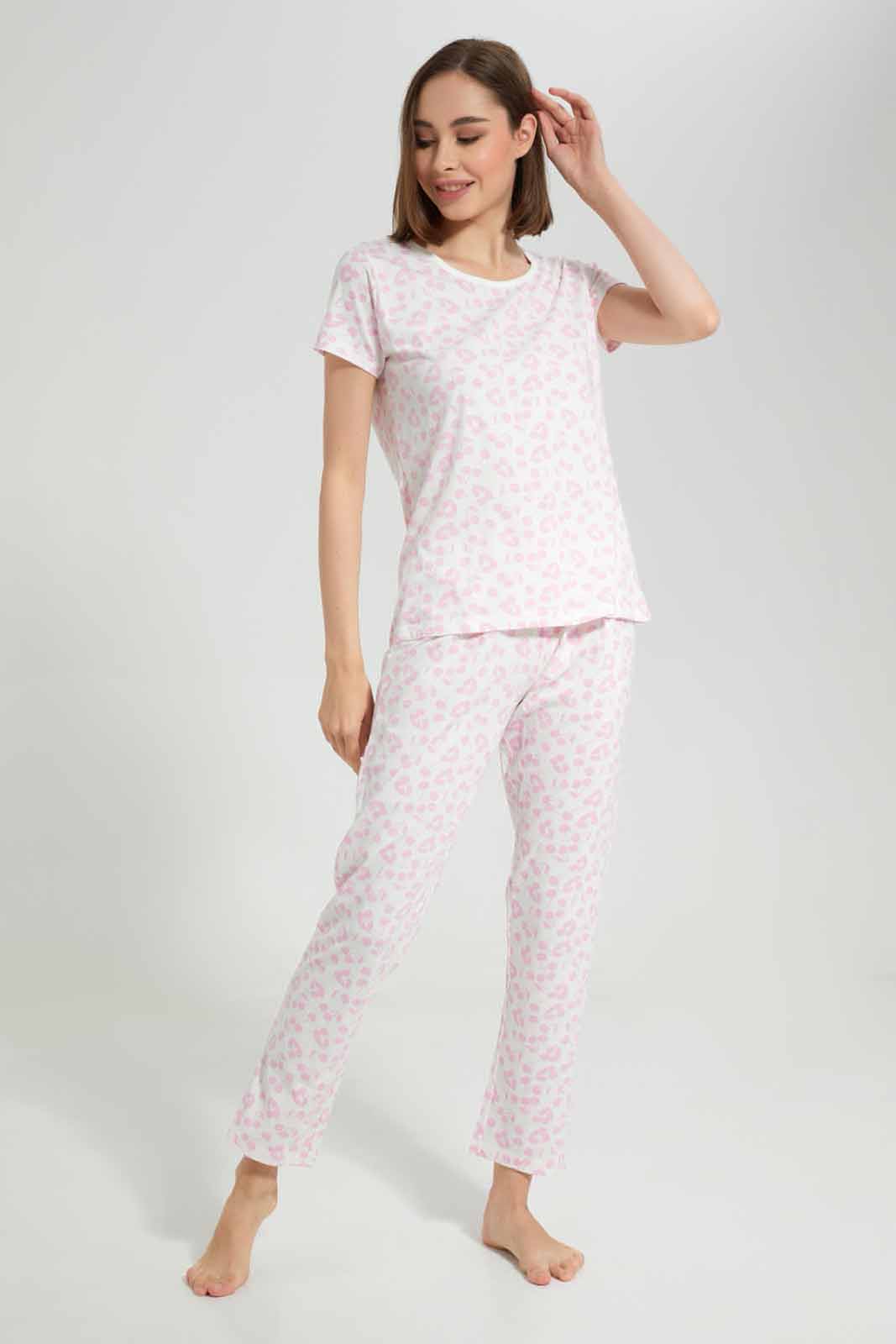 Redtag-PINK-LADIES-AOP-PJ-SET-Category:Pyjama-Sets,-Colour:Apricot,-Deals:New-In,-Filter:Women's-Clothing,-New-In-Women-APL,-Non-Sale,-Section:Women,-TBL,-W22A,-Women-Pyjama-Sets--