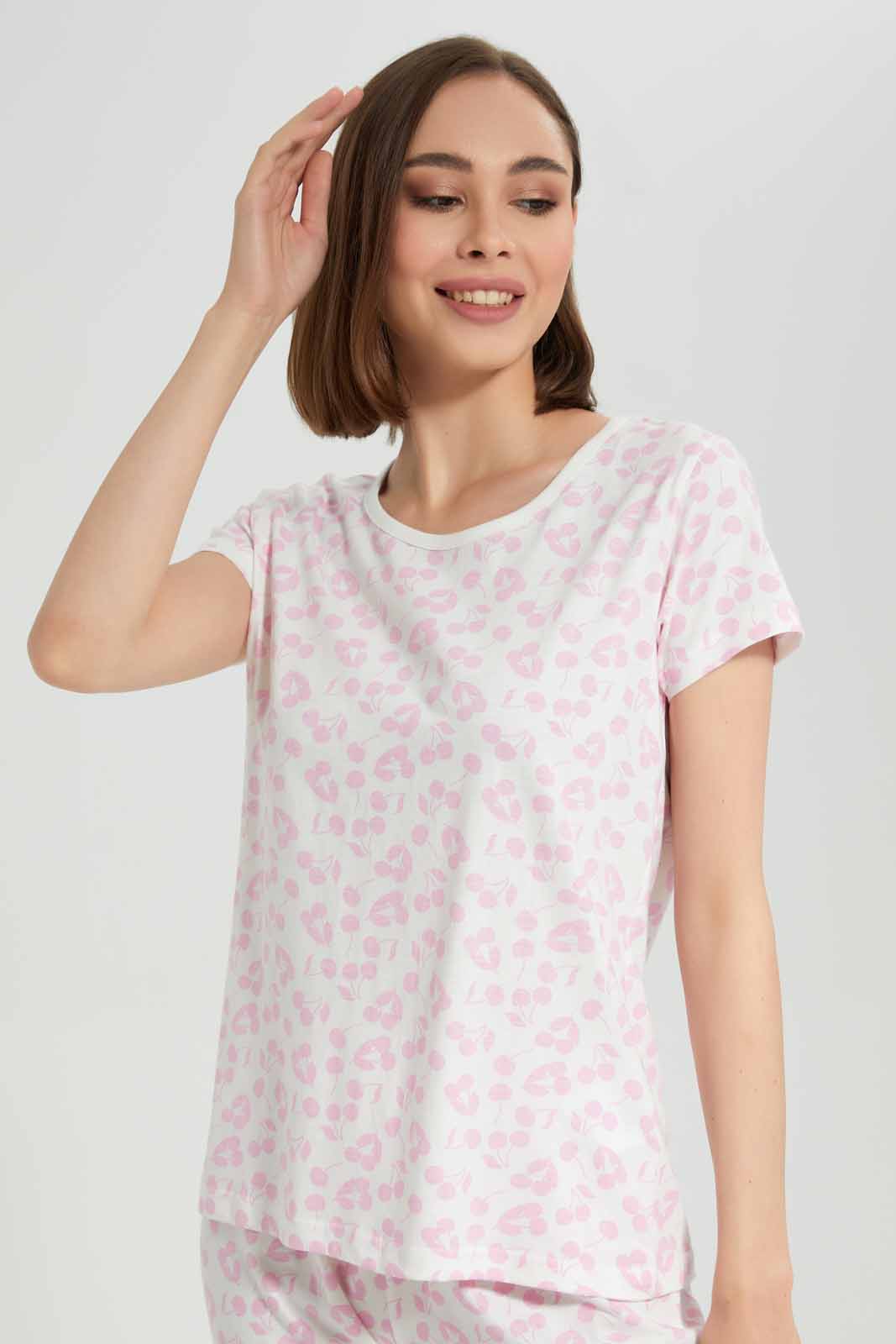 Redtag-PINK-LADIES-AOP-PJ-SET-Category:Pyjama-Sets,-Colour:Apricot,-Deals:New-In,-Filter:Women's-Clothing,-New-In-Women-APL,-Non-Sale,-Section:Women,-TBL,-W22A,-Women-Pyjama-Sets--