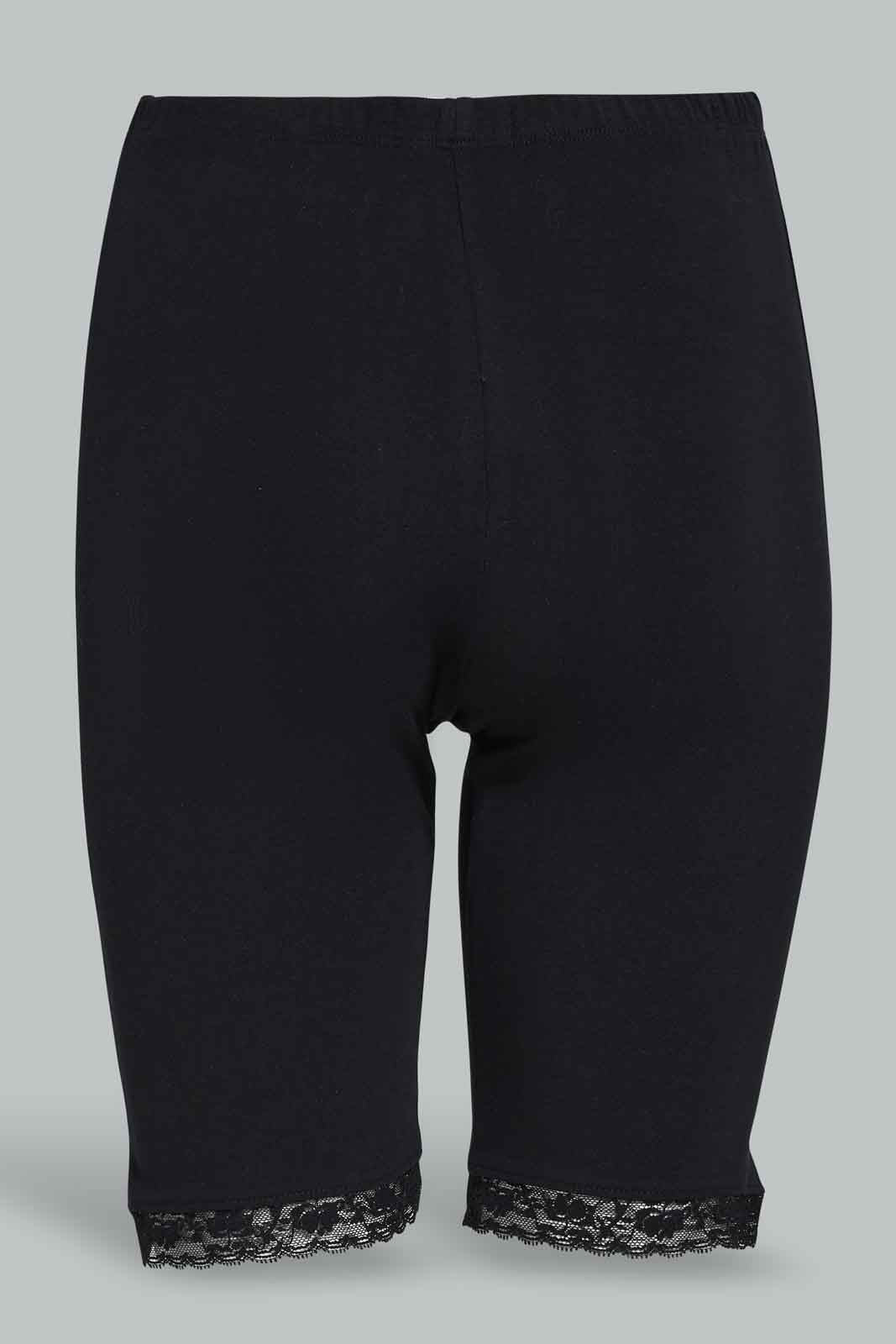 Redtag-Black-Plain-Knit-Short-With-Lace-Category:Briefs,-Colour:Black,-Deals:New-In,-Filter:Women's-Clothing,-New-In-Women-APL,-Non-Sale,-Section:Women,-W22B,-Women-Briefs--