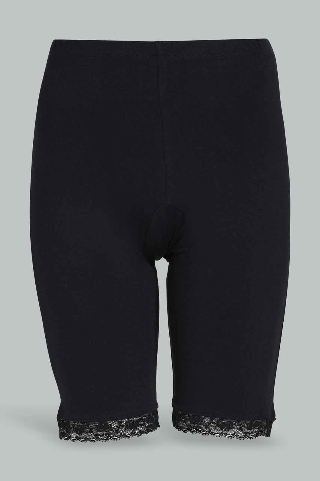 Redtag-Black-Plain-Knit-Short-With-Lace-Category:Briefs,-Colour:Black,-Deals:New-In,-Filter:Women's-Clothing,-New-In-Women-APL,-Non-Sale,-Section:Women,-W22B,-Women-Briefs--