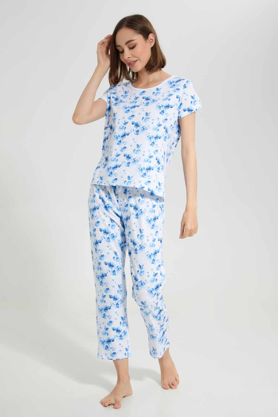 Redtag-OFF-WHITE-LADIES-AOP-PJ-SET-Category:Pyjama-Sets,-Colour:White,-Deals:New-In,-Filter:Women's-Clothing,-New-In-Women-APL,-Non-Sale,-Section:Women,-TBL,-W22A,-Women-Pyjama-Sets--