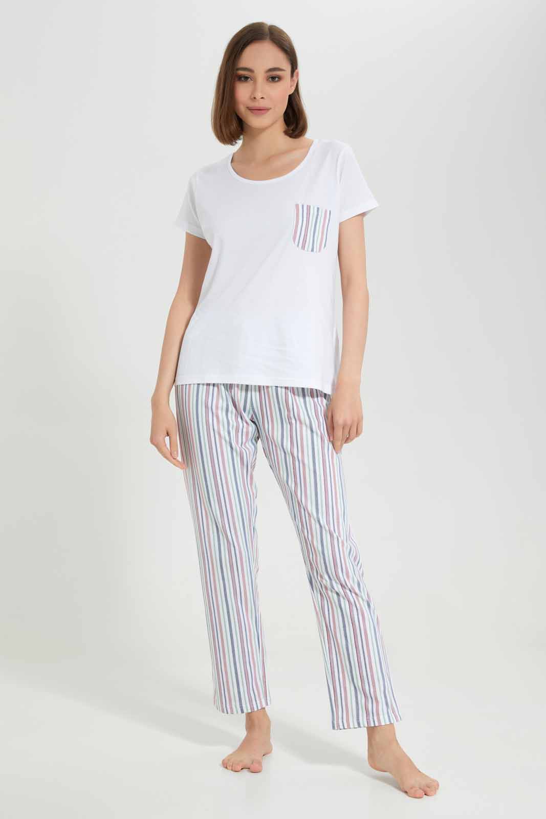 Redtag-OFF-WHITE-LADIES-AOP-PJ-SET-Category:Pyjama-Sets,-Colour:White,-Deals:New-In,-Filter:Women's-Clothing,-New-In-Women-APL,-Non-Sale,-Section:Women,-TBL,-W22A,-Women-Pyjama-Sets--