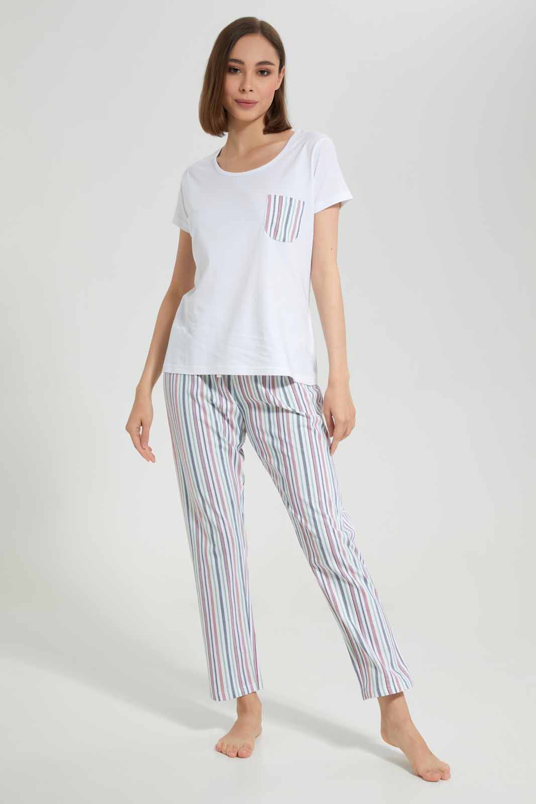 Redtag-OFF-WHITE-LADIES-AOP-PJ-SET-Category:Pyjama-Sets,-Colour:White,-Deals:New-In,-Filter:Women's-Clothing,-New-In-Women-APL,-Non-Sale,-Section:Women,-TBL,-W22A,-Women-Pyjama-Sets--