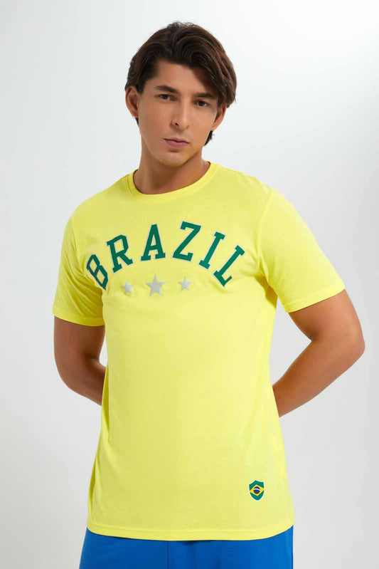 Redtag-Brazil-Football-World-Cup-Tee-Category:T-Shirts,-Colour:Yellow,-Deals:New-In,-Filter:Men's-Clothing,-Men-T-Shirts,-New-In-Men-APL,-Non-Sale,-Section:Men,-W22B-Men's-