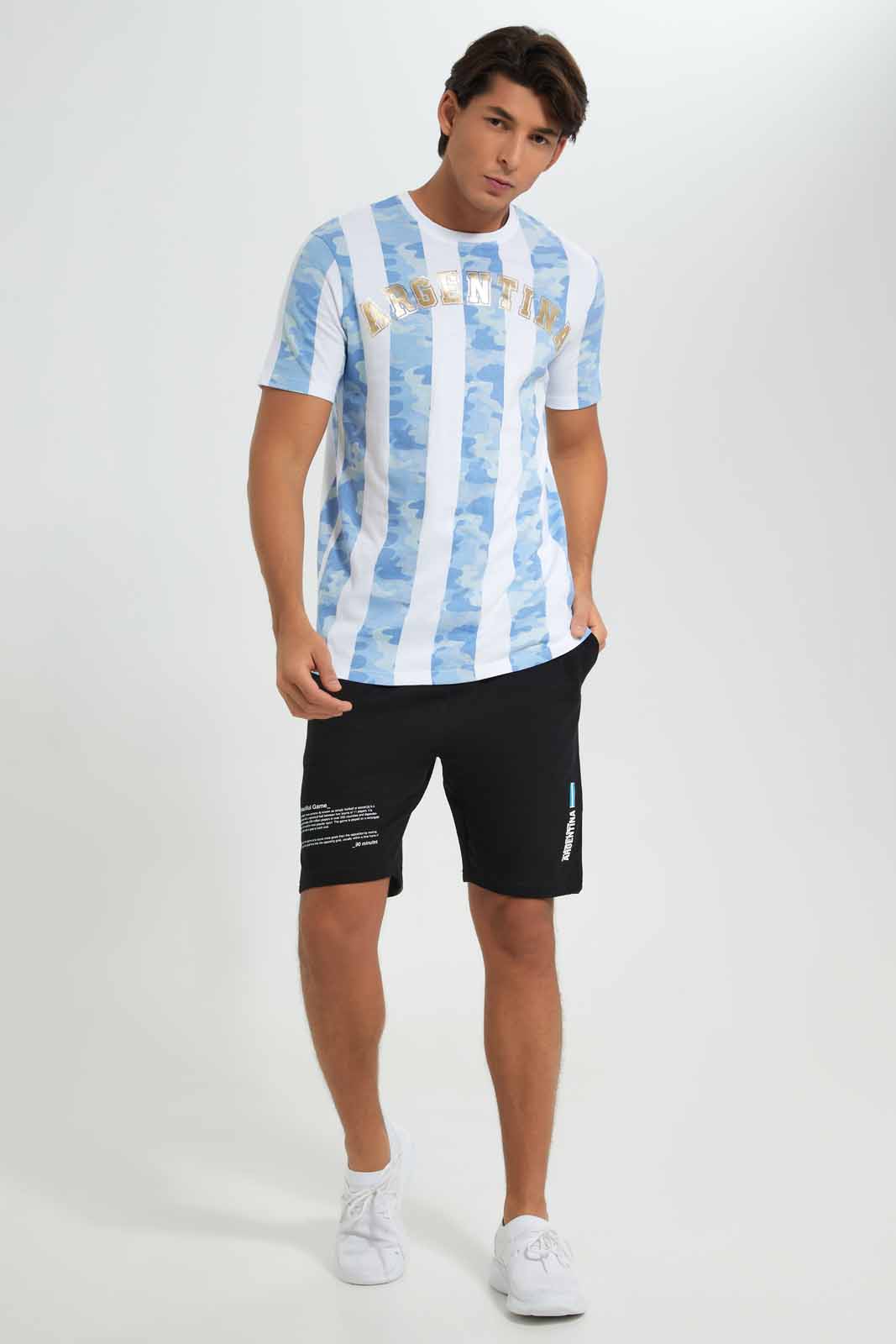 Redtag-Argentina-Football-World-Cup-Shorts-Category:Joggers,-Colour:Black,-Deals:New-In,-Filter:Men's-Clothing,-Men-Joggers,-New-In-Men-APL,-Non-Sale,-Section:Men,-W22B-Men's-