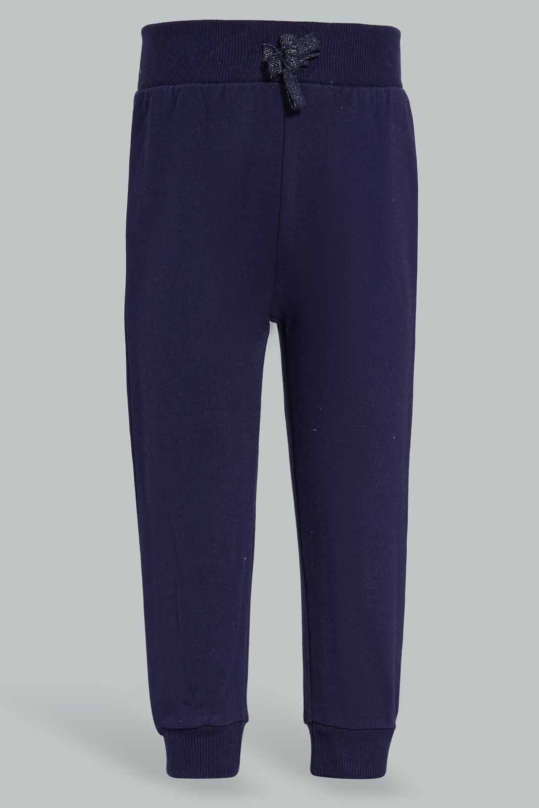 Baby Girls Pink And Navy Active Track Pants Set (2 Piece)