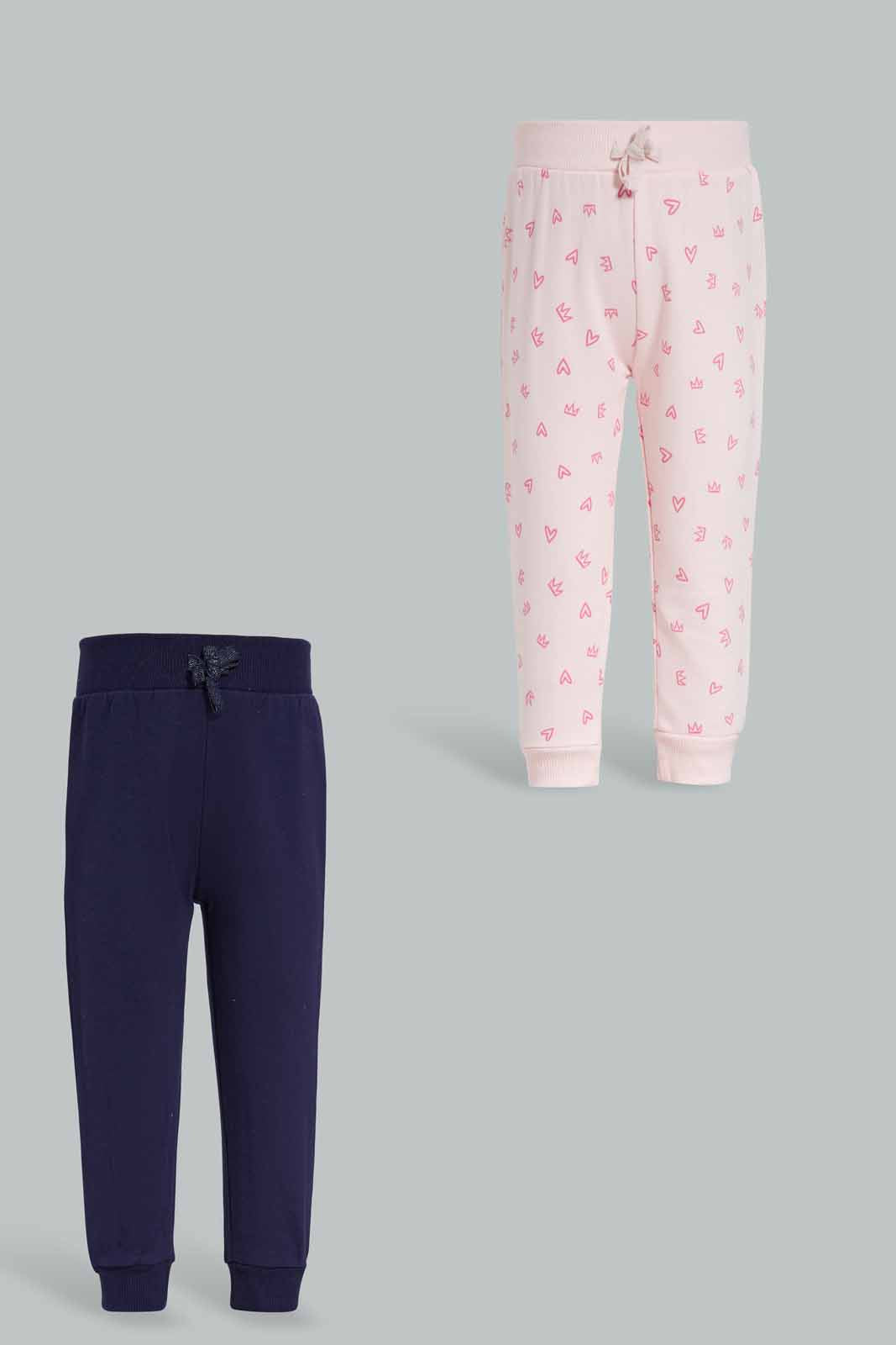 Baby Girls Pink And Navy Active Track Pants Set (2 Piece)